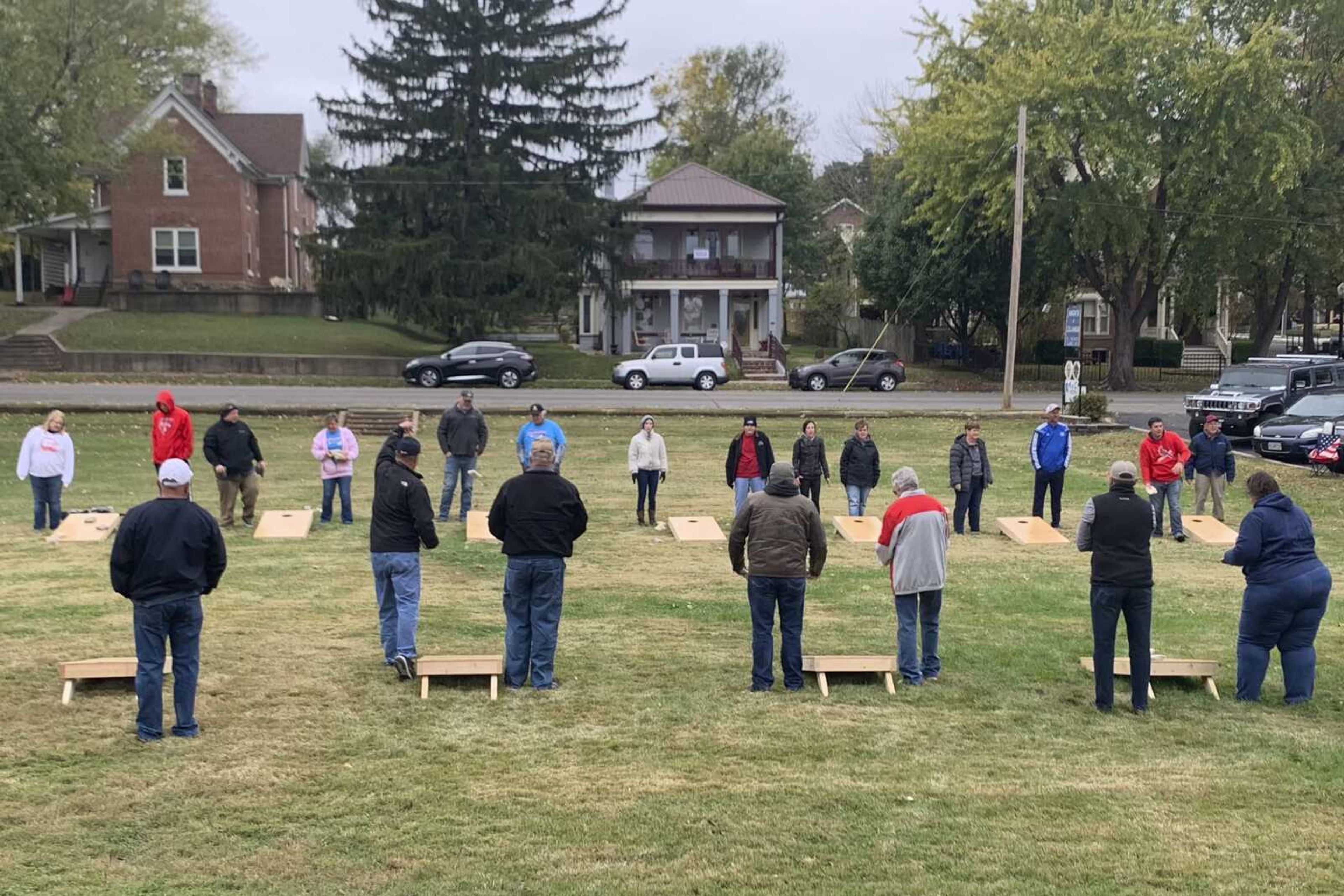 Participants compete in a previous Scott Wright Memorial Cornhole Classic tournament.