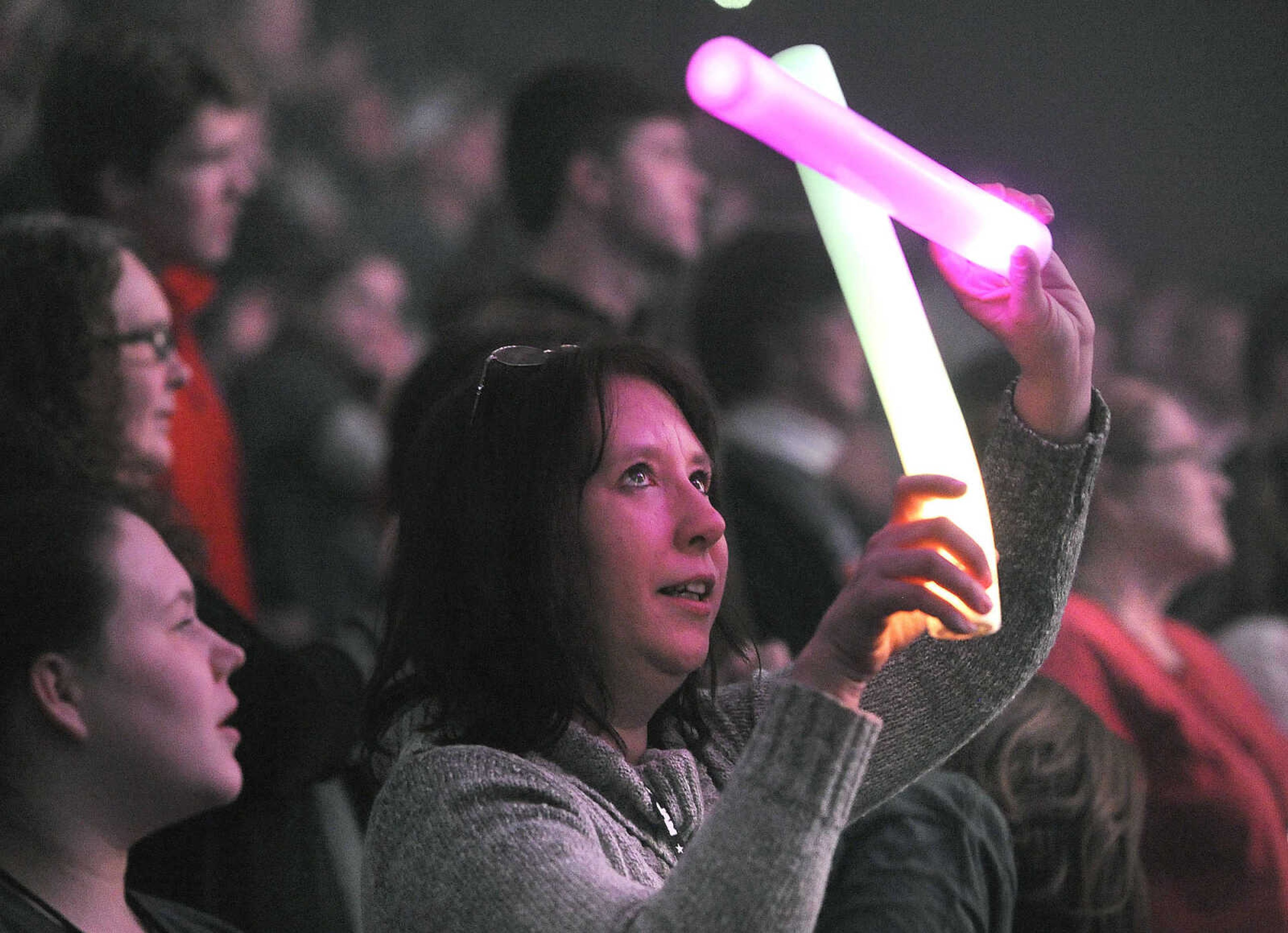 FRED LYNCH ~ flynch@semissourian.com
Janet Donahue of Carterville, Illinois expresses her faith during the Rock & Worship Roadshow on Saturday night, Feb. 13, 2016 at the Show Me Center.