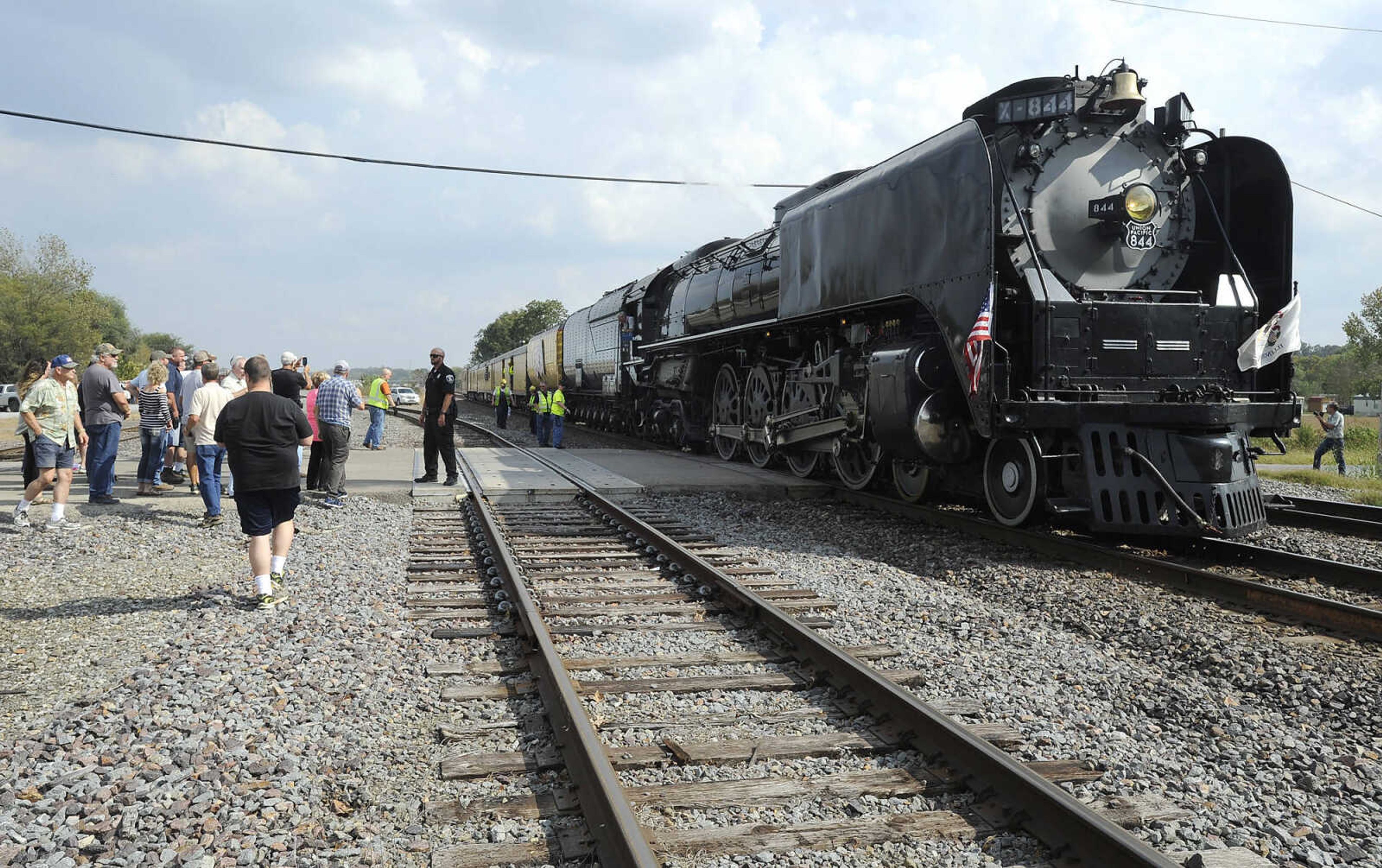 FRED LYNCH ~ flynch@semissourian.com
The Union Pacific No. 844 steam locomotive makes a brief stop Wednesday, Oct. 19, 2016 in Scott City. The train was on its way to Memphis for the grand opening on Saturday of the new Big River Crossing, a public pedestrian bridge across the Mississippi.