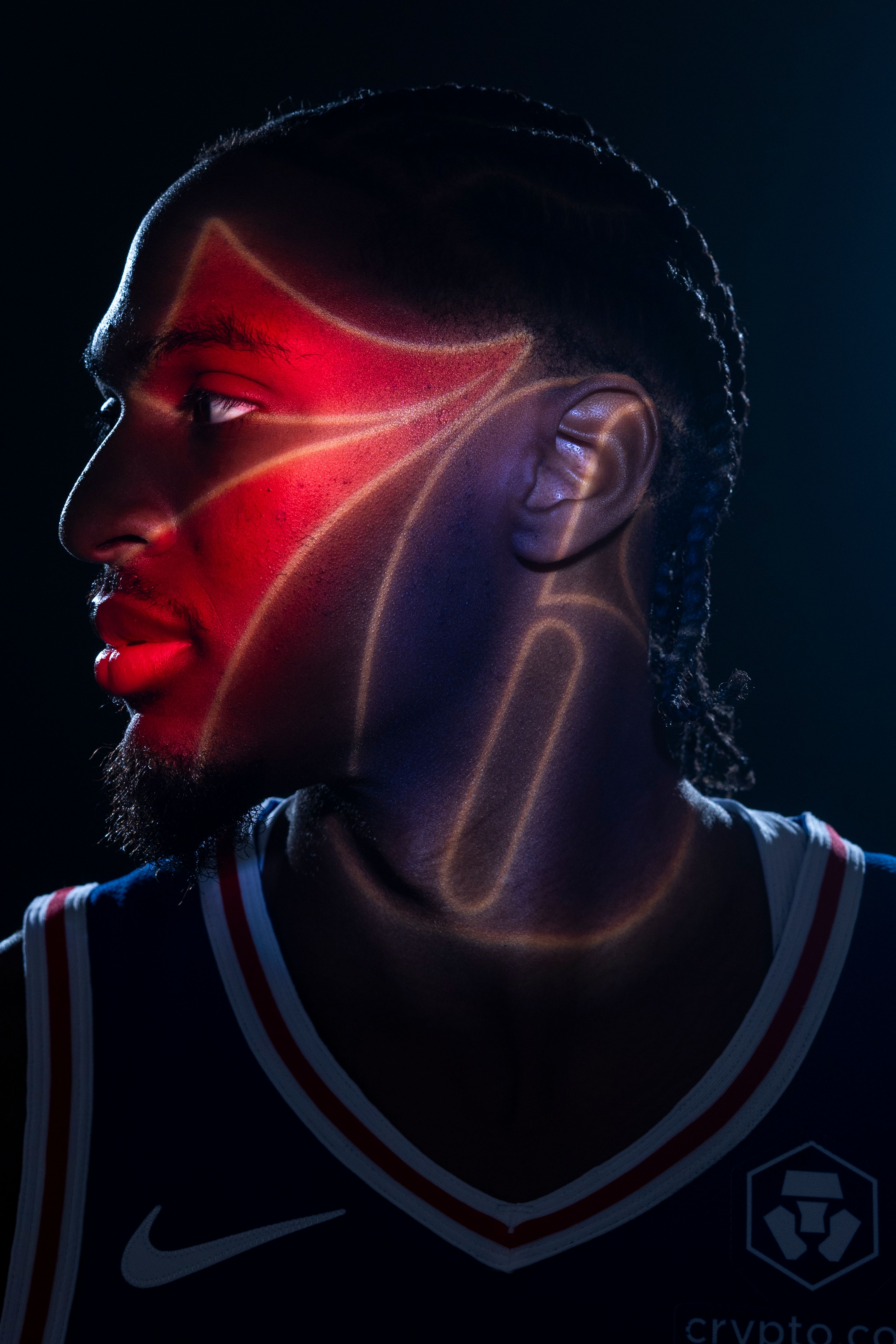 Philadelphia 76ers' Tyrese Maxey poses for photos during the NBA basketball team's media day, Monday, Sept. 30, 2024, in Camden, N.J.. (AP Photo/Chris Szagola)