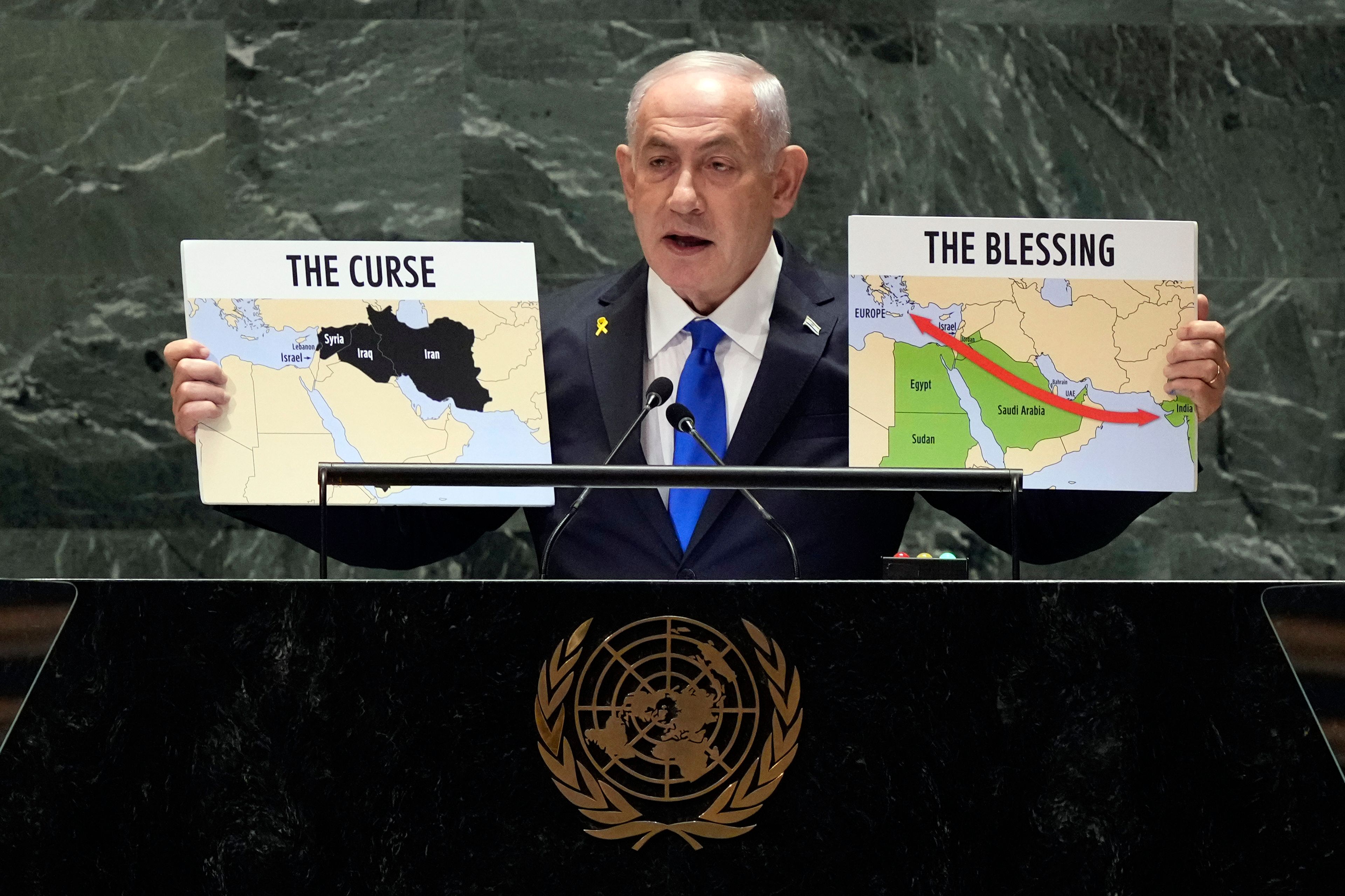 FILE - Israel Prime Minister Benjamin Netanyahu addresses the 79th session of the United Nations General Assembly, Friday, Sept. 27, 2024. (AP Photo/Richard Drew, File)