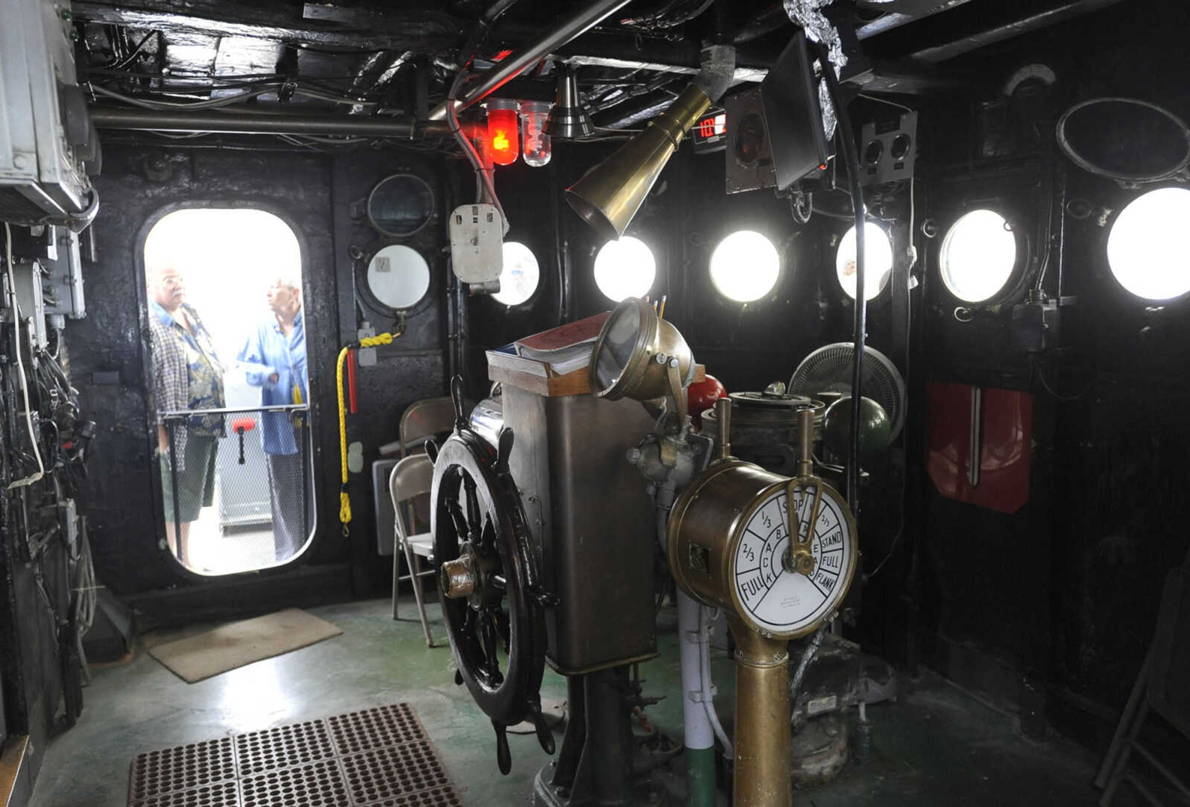 The wheelhouse of the USS LST 325 is seen Thursday, Sept. 29, 2016 at Riverfront Park in Cape Girardeau.