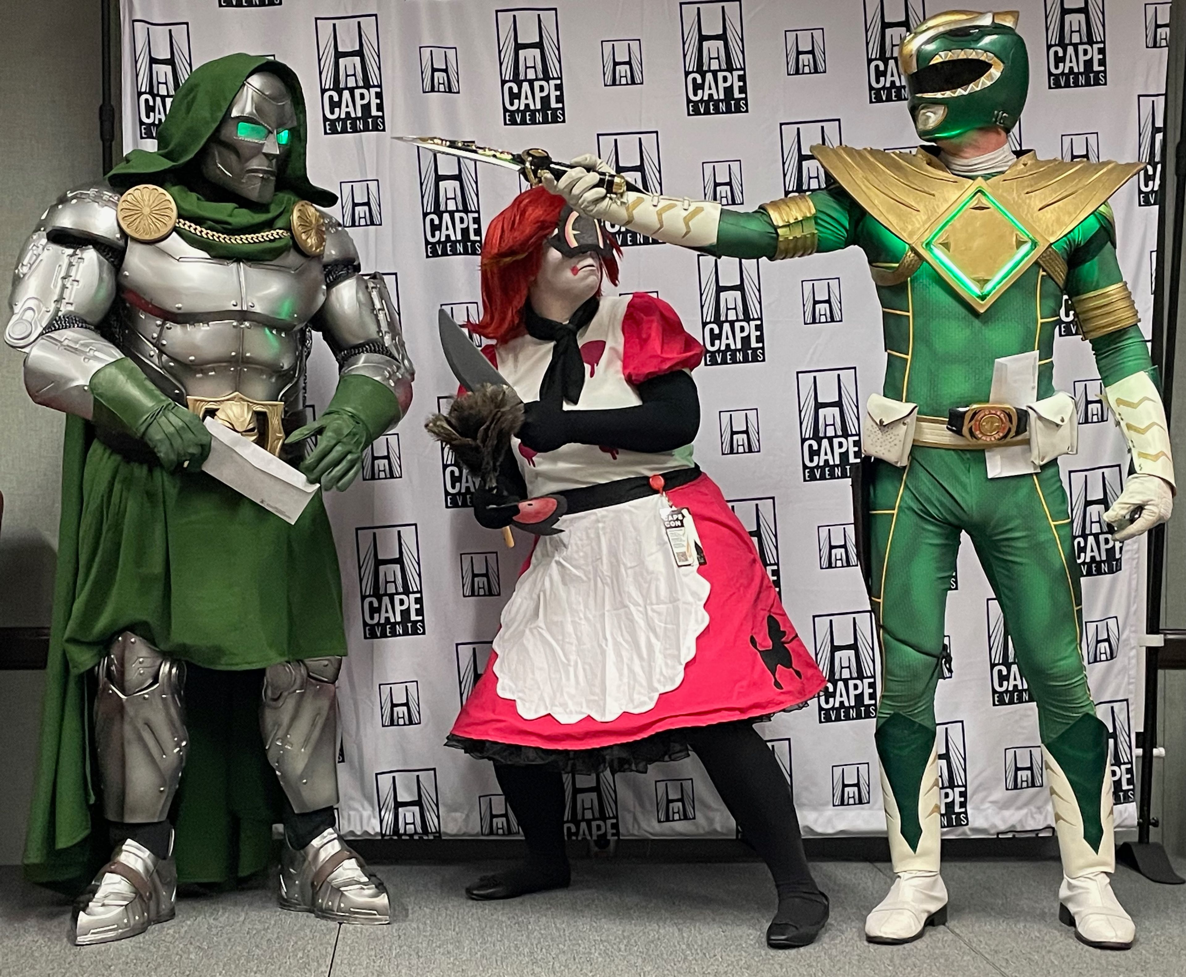 The three winners of the adult cosplay contest, who scored points in personality as well as their costumes.