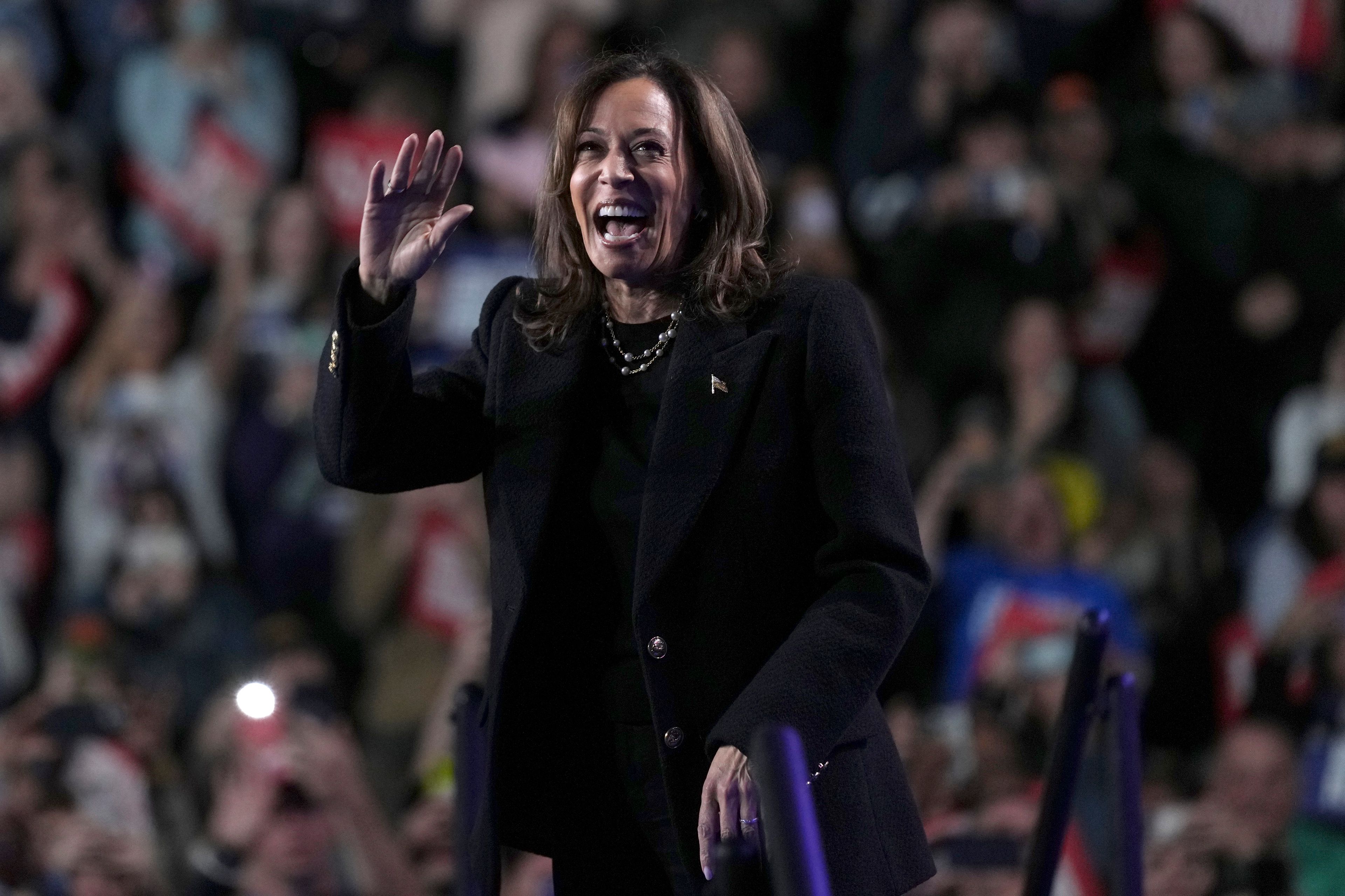 Democratic presidential nominee Vice President Kamala Harris arrives to speak during a campaign rally in Memorial Hall at Muhlenberg College in Allentown, Pa., Monday, Nov. 4, 2024. (AP Photo/Susan Walsh)