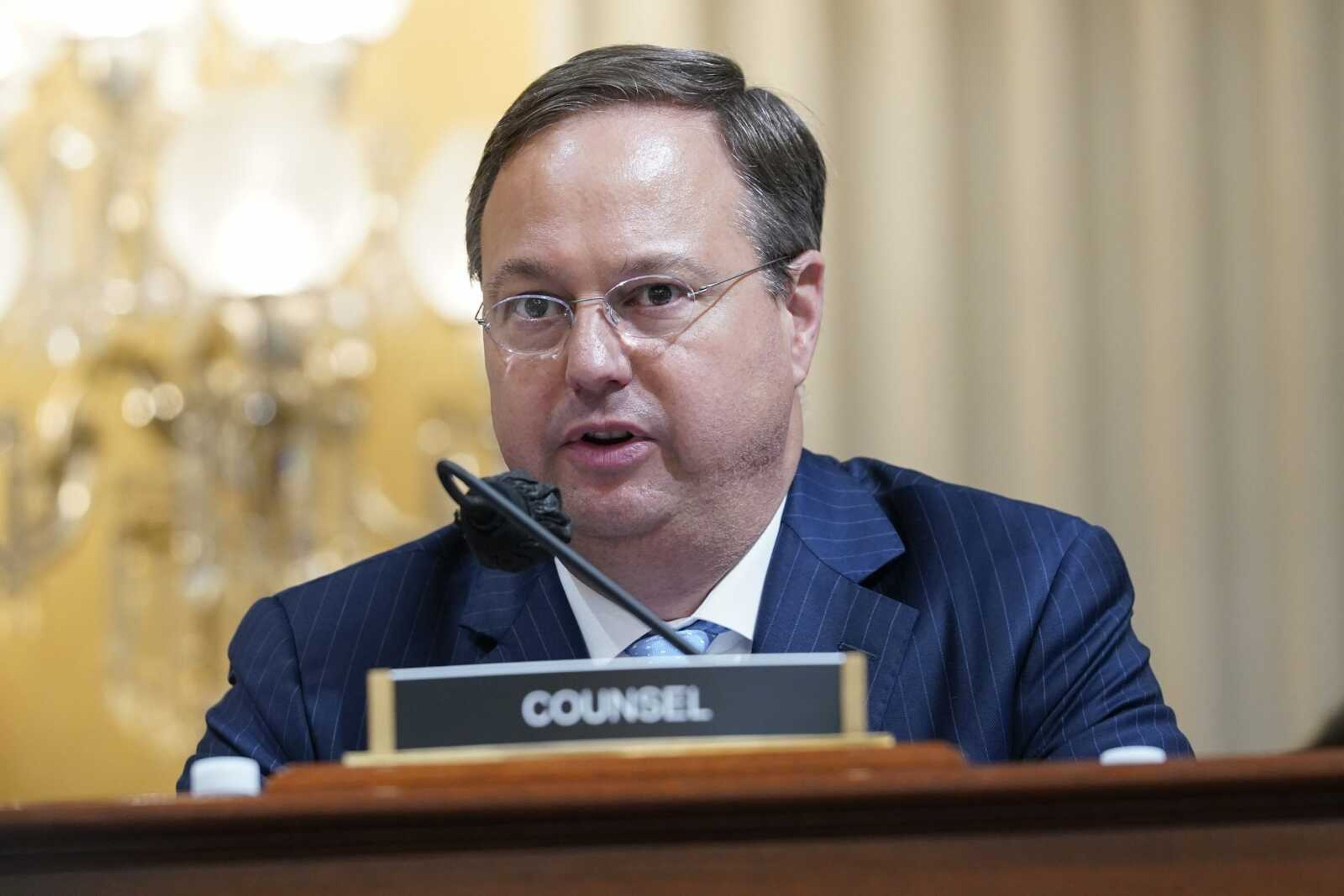 John Wood, committee investigative staff counsel, speaks for the House select committee investigating the Jan. 6, 2021, attack on the Capitol hearing at the Capitol on June 16 in Washington. Wood, a Republican running as an independent, will face off against Republican Missouri Attorney General Eric Schmitt and Democrat Trudy Busch Valentine in the November elections.