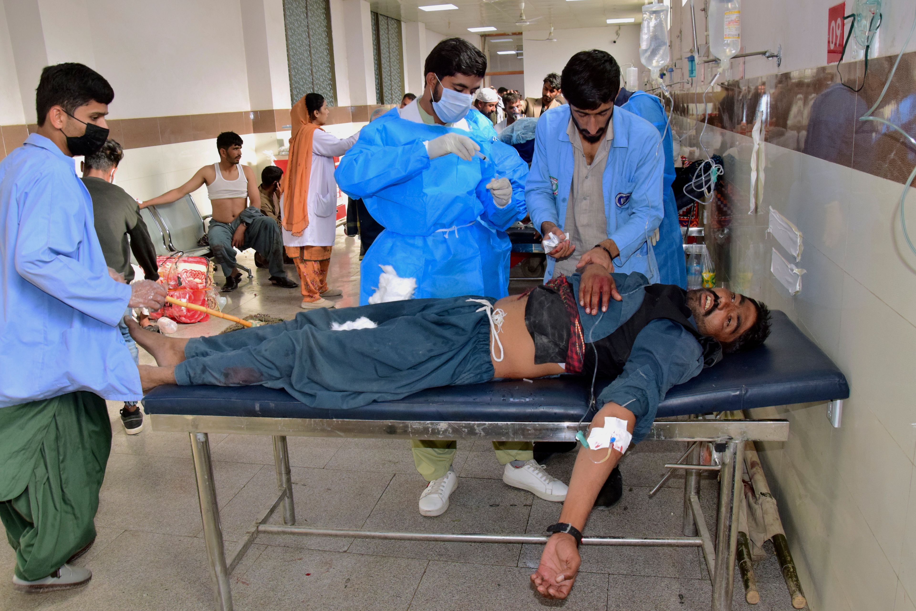 Injured victims of bomb explosion at railway station, are treated at a hospital, in Quetta, southwestern Pakistan, Saturday, Nov. 9, 2024. (AP Photo/Arshad Butt)