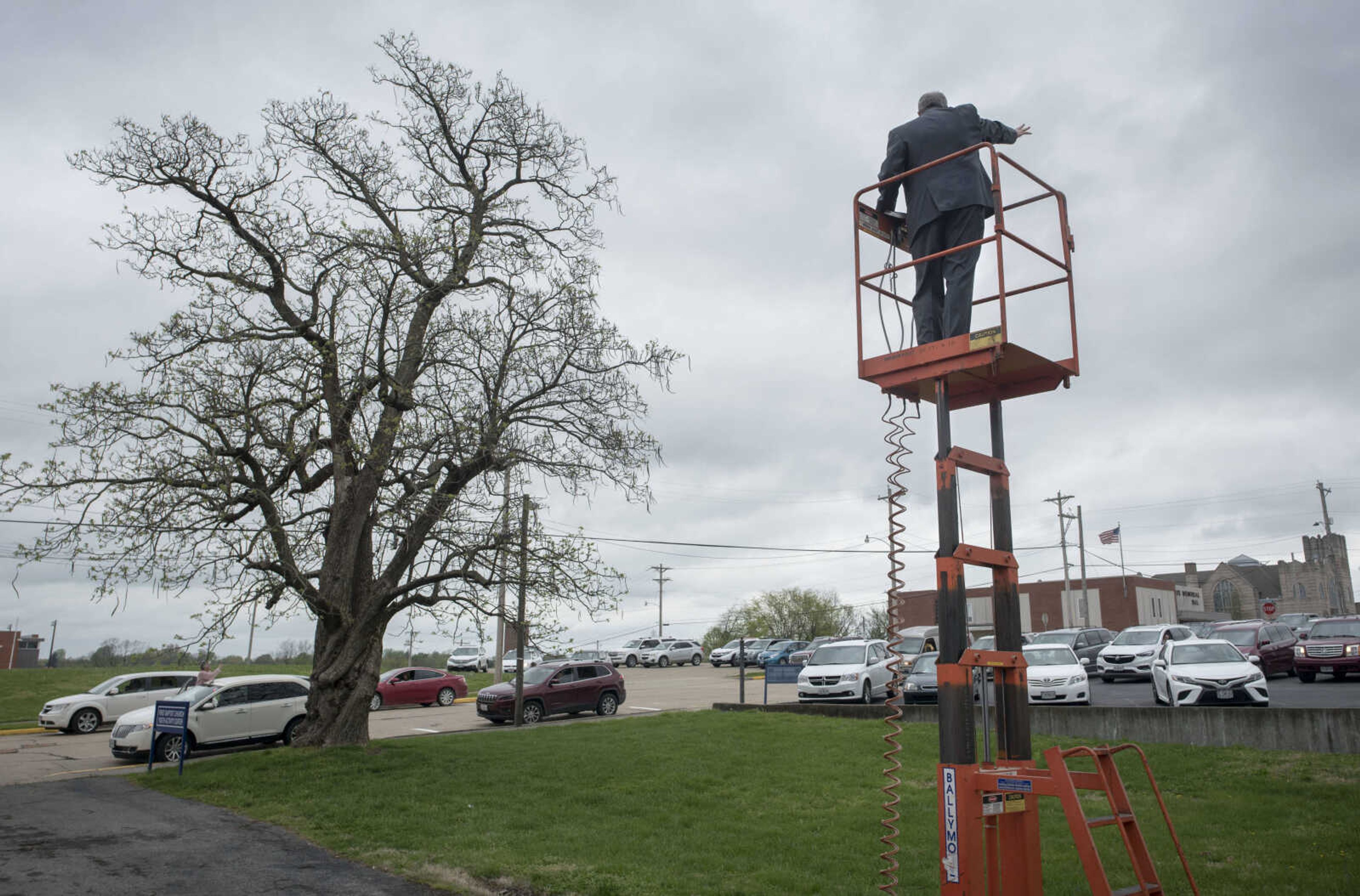 First Baptist Jackson senior pastor Troy Richards blesses those in attendance at the church's drive-in service held Easter Sunday, April 12, 2020, in Jackson.