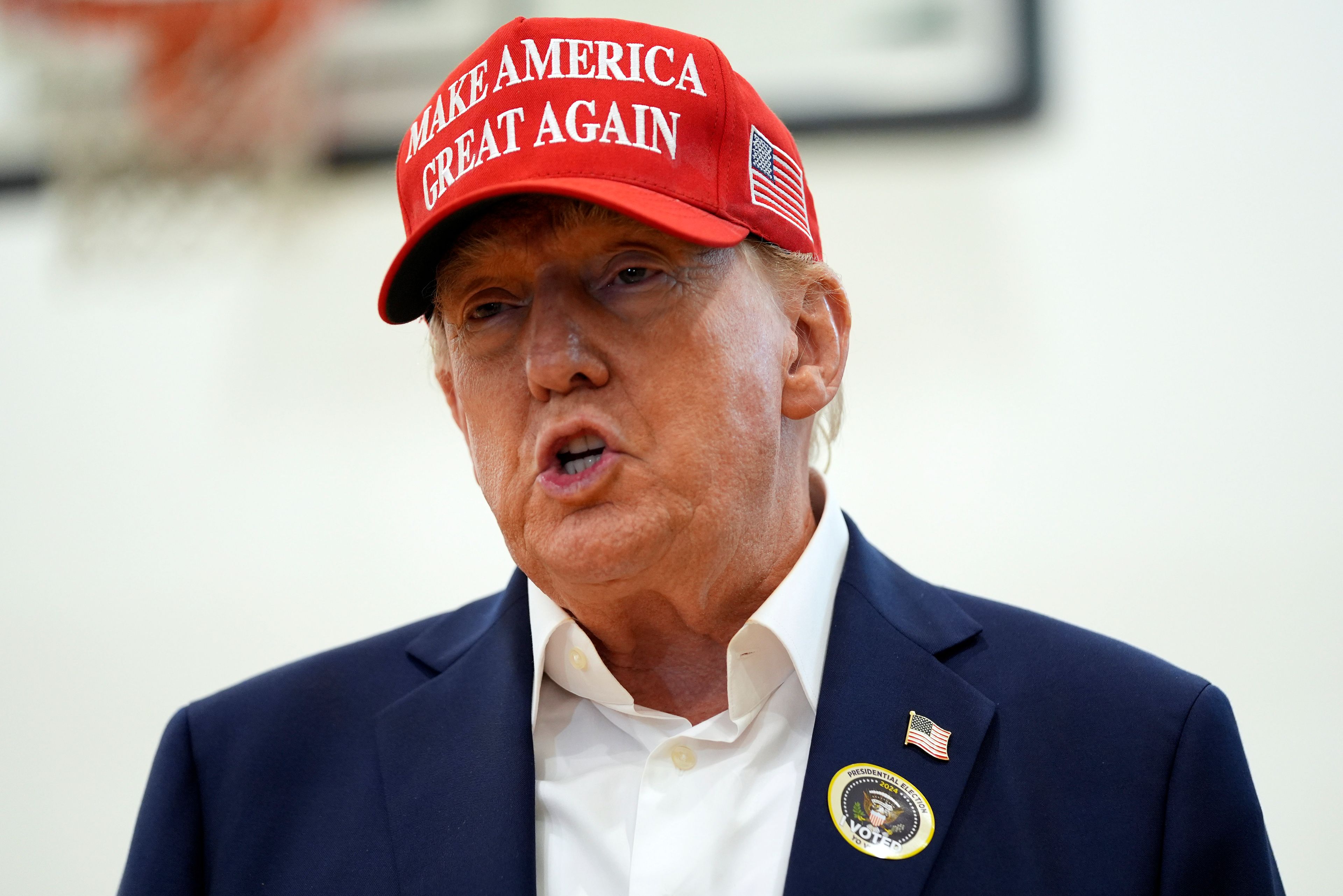 Republican presidential nominee former President Donald Trump speaks after voting on Election Day at the Morton and Barbara Mandel Recreation Center, Tuesday, Nov. 5, 2024, in Palm Beach, Fla. (AP Photo/Evan Vucci)