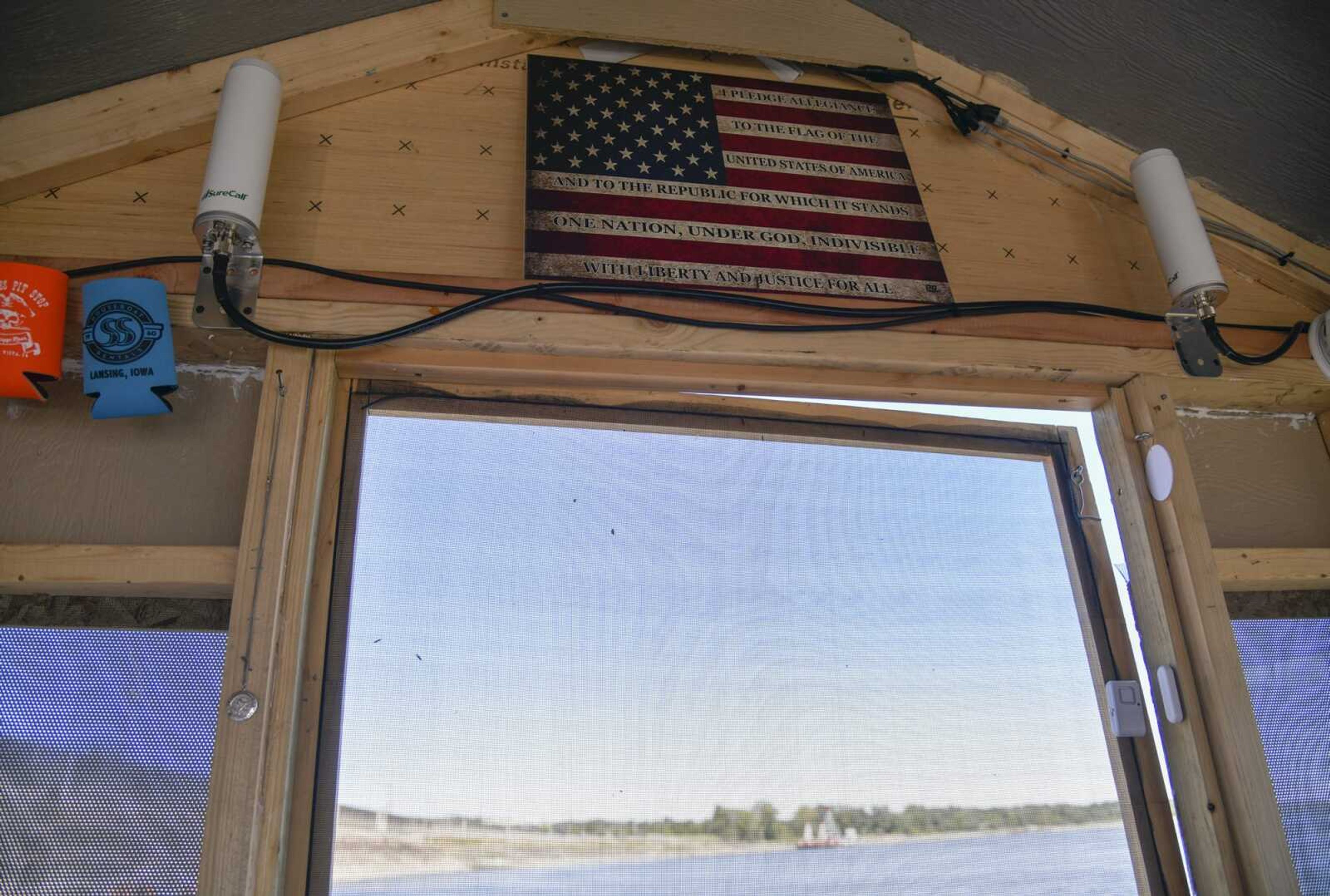 Mische said part of his morning routine is preparing the boat for the journey and saying the Pledge of Allegiance, which is displayed above the bow entrance. To the left of the entrance is a St. Christopher necklace given to Mische that is hung as a symbol of protection.