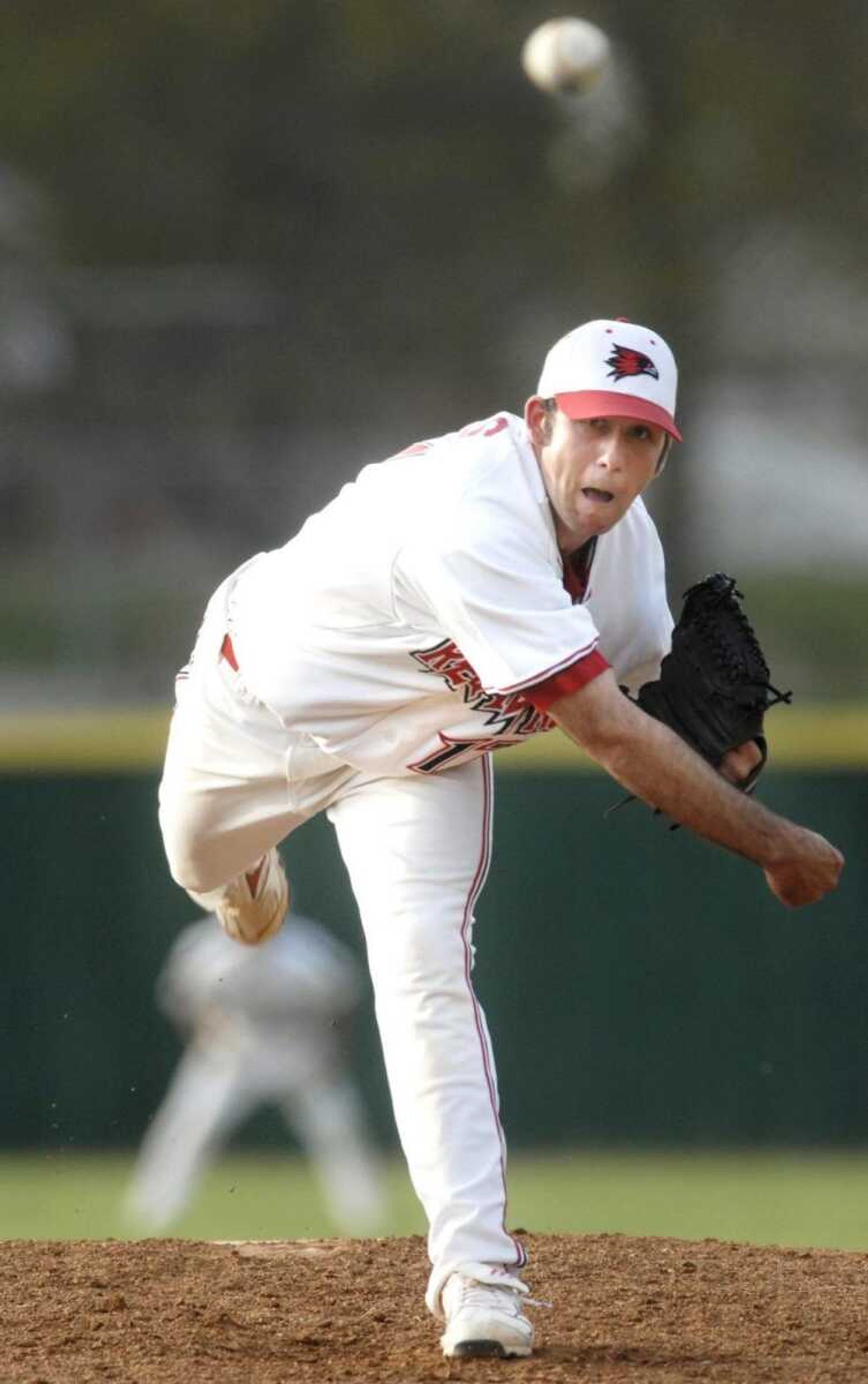 Southeast Missouri State relief pitcher Ivan Nails delivered a pitch against Tennessee-Martin in the second game of Saturday's doubleheader at Capaha Park. Nails picked up his first win at Southeast after the team rallied. (Kit Doyle)