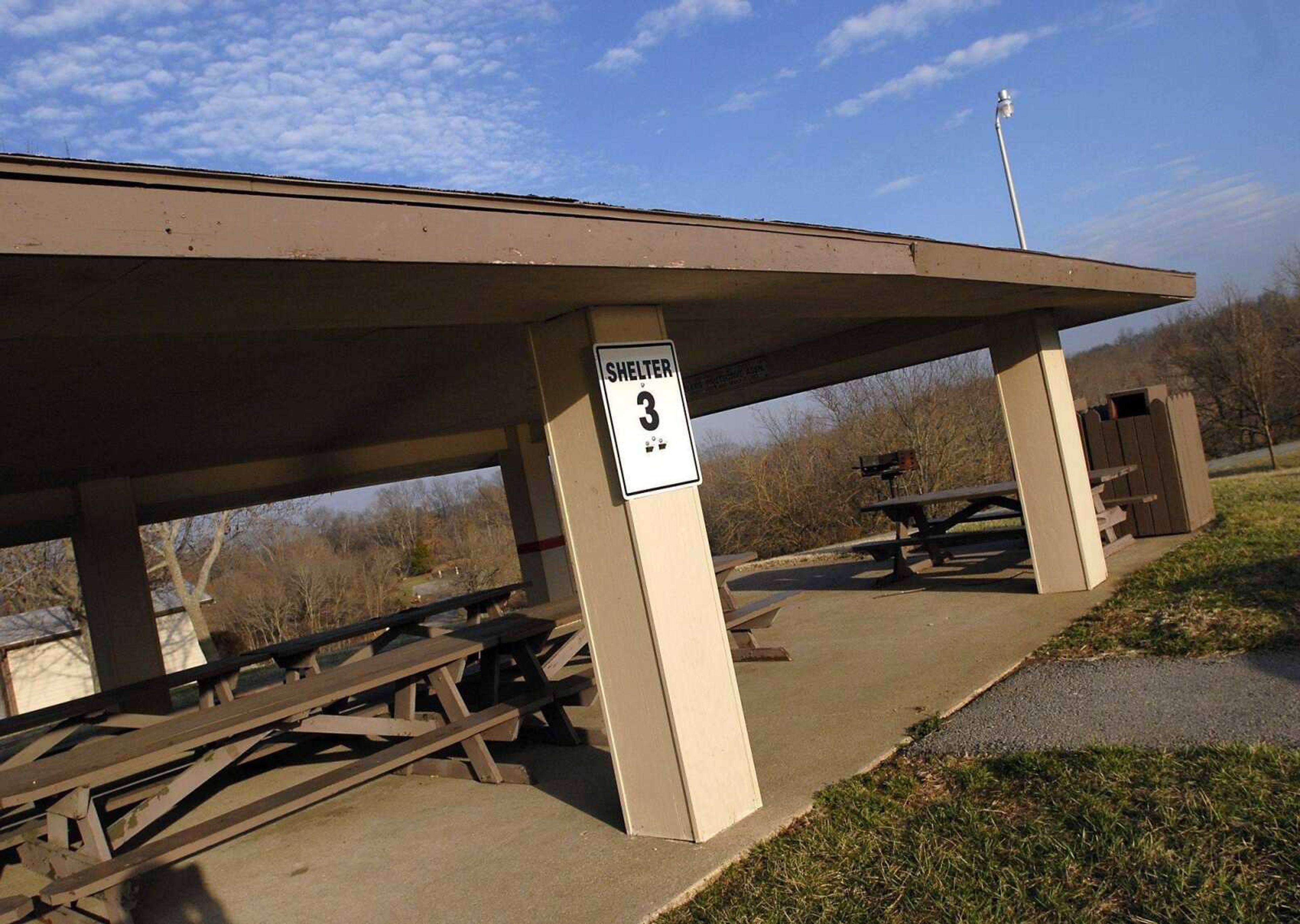 The sun illuminates shelter No. 3 at Cape County Park North on Thursday, March 3, 2011. (Kristin Eberts)