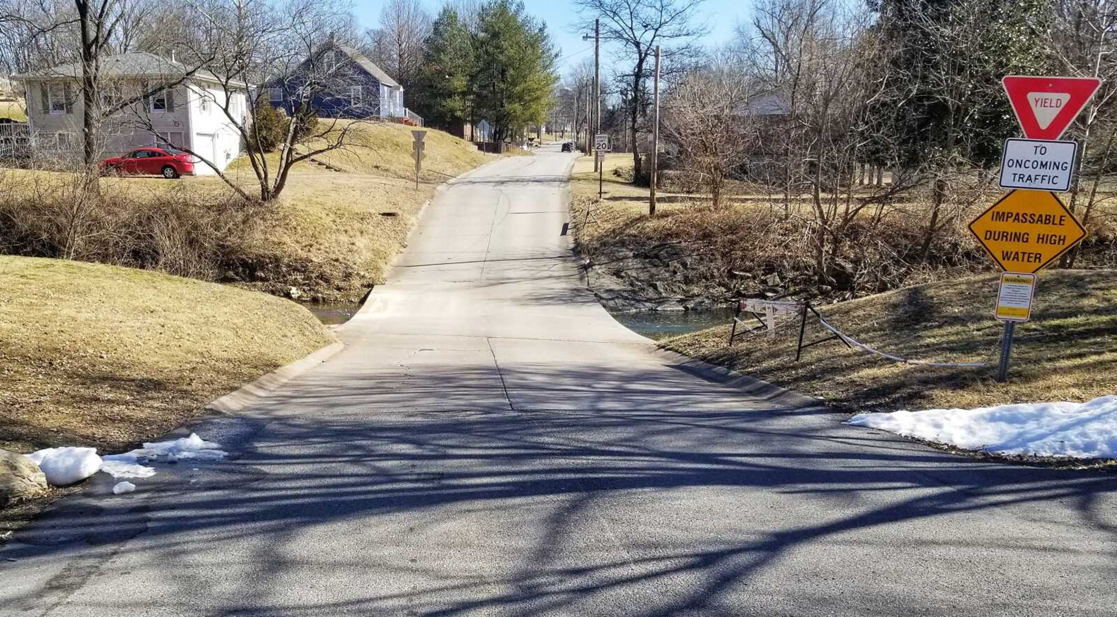 Jackson Board of Aldermen OK'd an agreement Monday for engineering and inspection services on the upcoming Mary Street Low Water Crossing Bridge and Sidewalk Project. The site of the project, facing away from City Park, is seen Feb. 15.