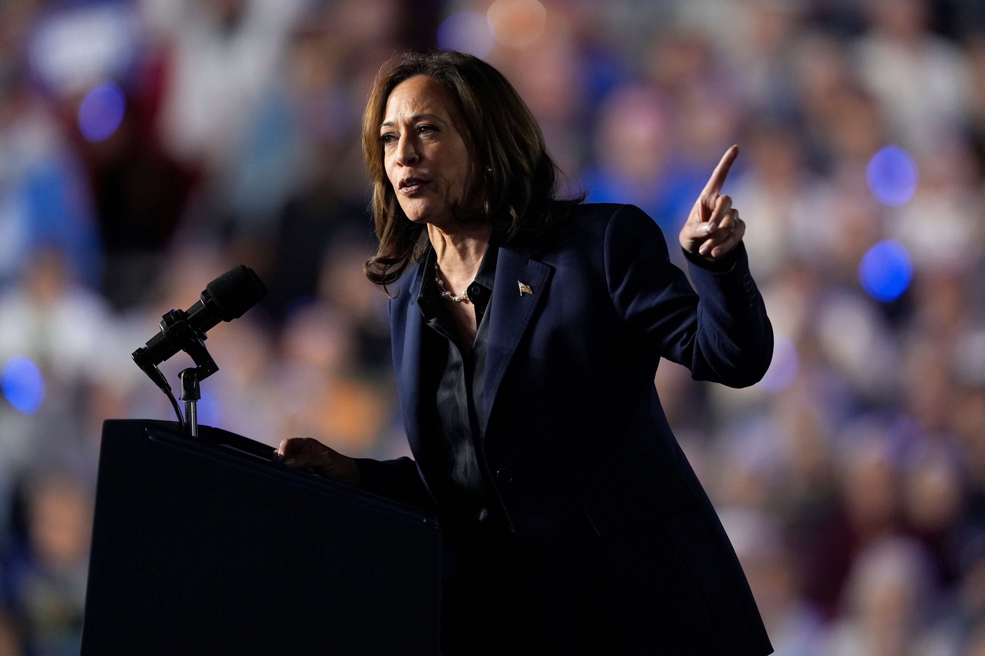 Democratic presidential nominee Vice President Kamala Harris speaks at a campaign rally at the Resch Expo in Green Bay, Wis., Thursday, Oct. 17, 2024. (AP Photo/Susan Walsh)