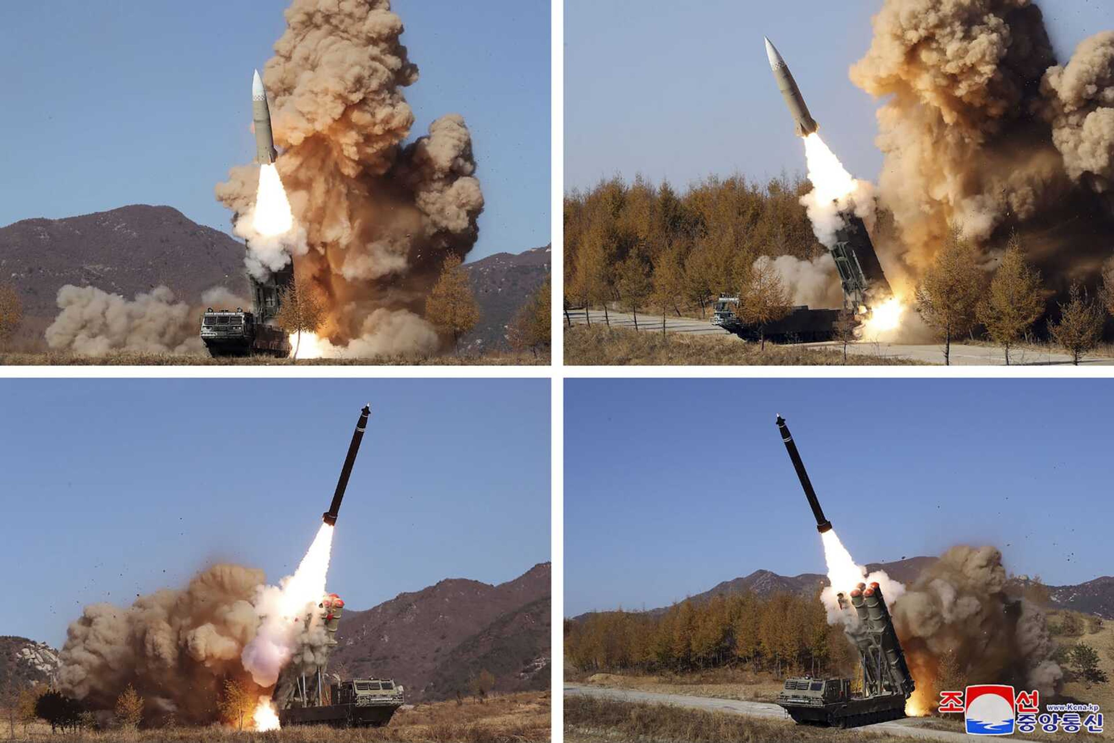 This combination of photos provided by the North Korean government shows what they say was a military operation held during Nov. 2 to 5 in North Korea. Independent journalists were not given access to cover the event depicted in this image. The content of this image is as provided and cannot be independently verified. Korean language watermark on image as provided by source reads: "KCNA", which is the abbreviation for Korean Central News Agency.