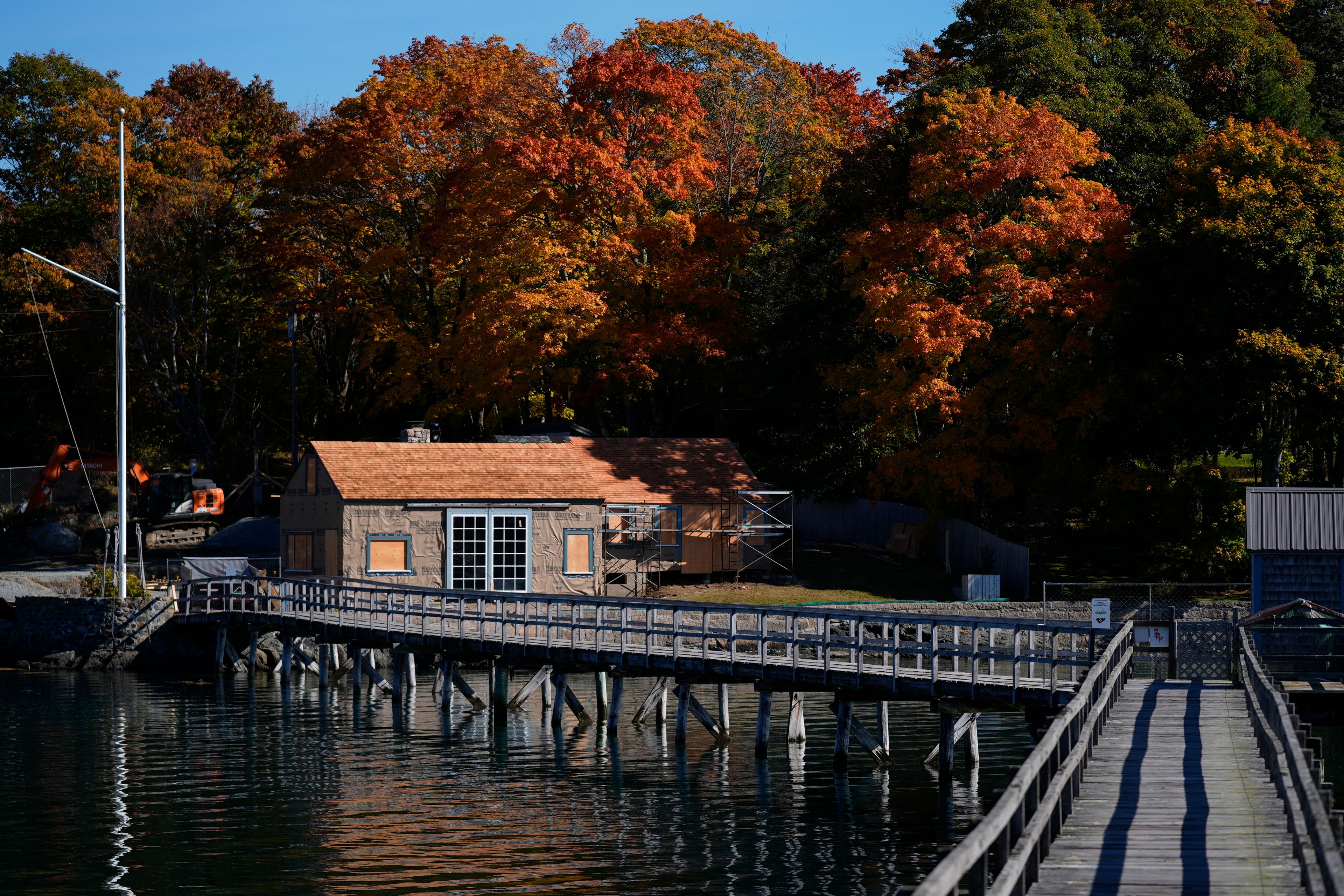 A boathouse is under renovation near the home of Leonard Leo, Sunday, Oct. 20, 2024, in Northeast Harbor, Maine. (AP Photo/Robert F. Bukaty)