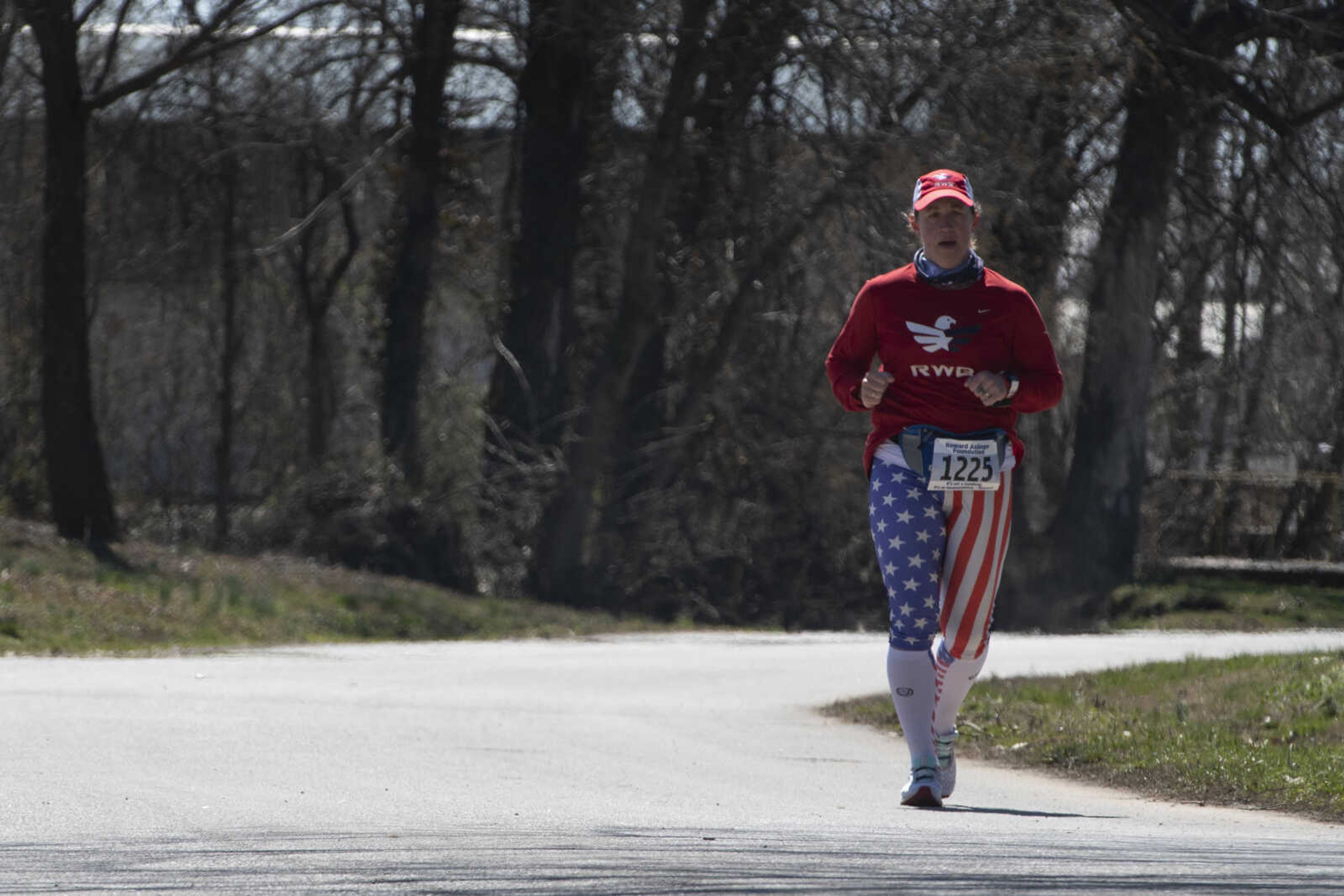 Amanda Lowery of Carbondale, Illinois, runs during the 10th annual Howard Aslinger Endurance Run on Saturday, March 16, 2019, at Arena Park in Cape Girardeau.