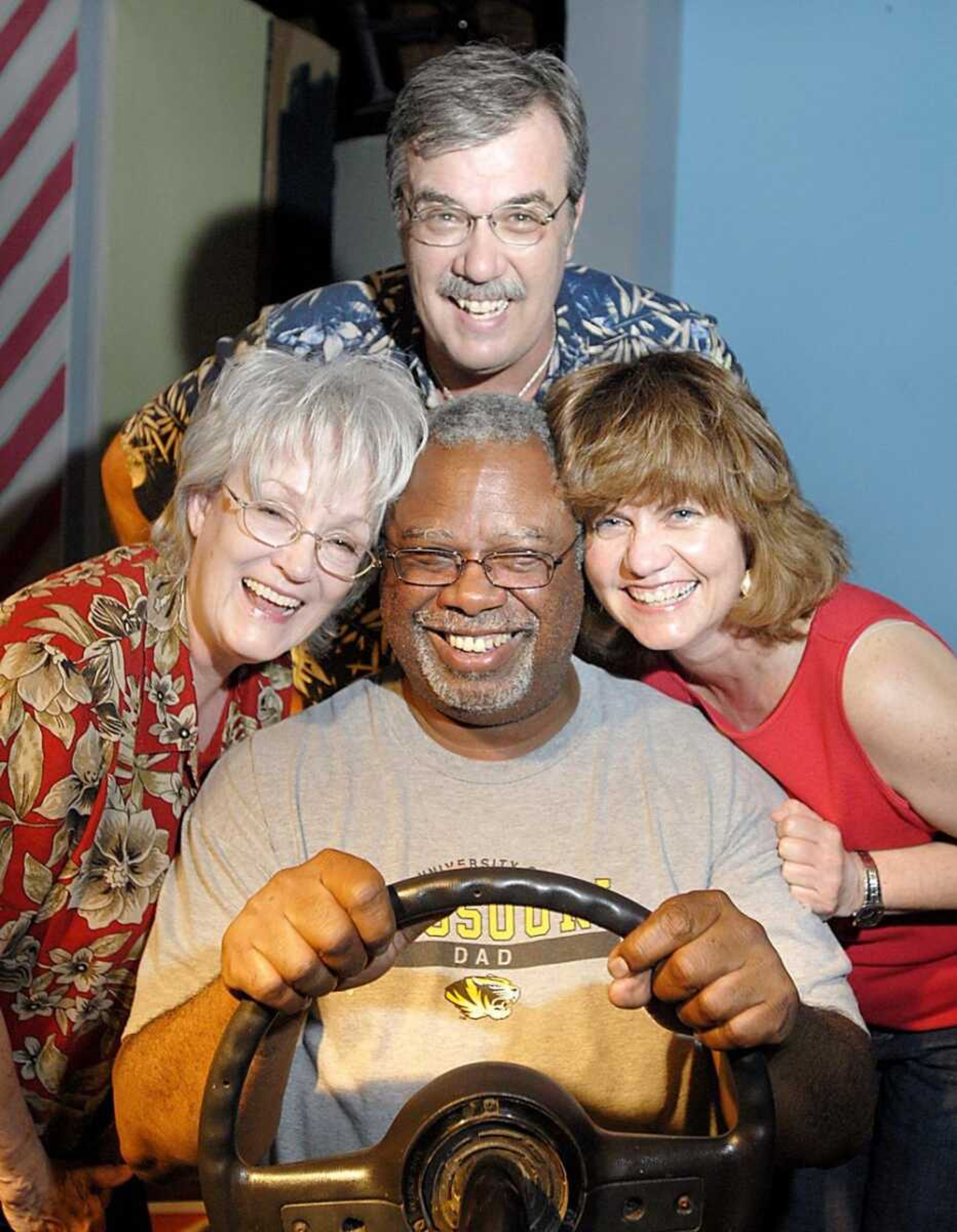 The River City Players "Driving Miss Daisy" cast includes Randy Barnhouse, rear, and Lloyd Williams, with Martha Lee, left, and Claudette Hency sharing the role of Miss Daisy. (Kit Doyle)