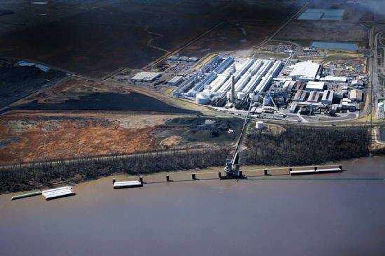 An aerial image of the Noranda aluminum smelter on the banks of the Mississippi River near New Madrid, Missouri. (Southeast Missourian file)