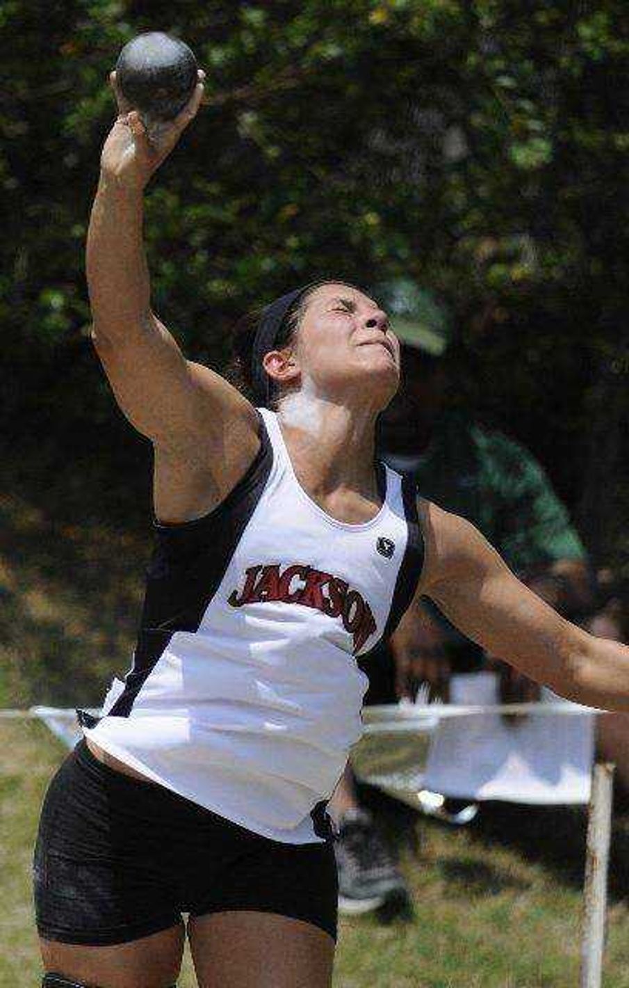 Jackson's Paden Wachter throws the shot put during Saturday's Class 4 Sectional 1 meet in Poplar Bluff, Mo. (BRIAN ROSENER ~ Daily American Republic)