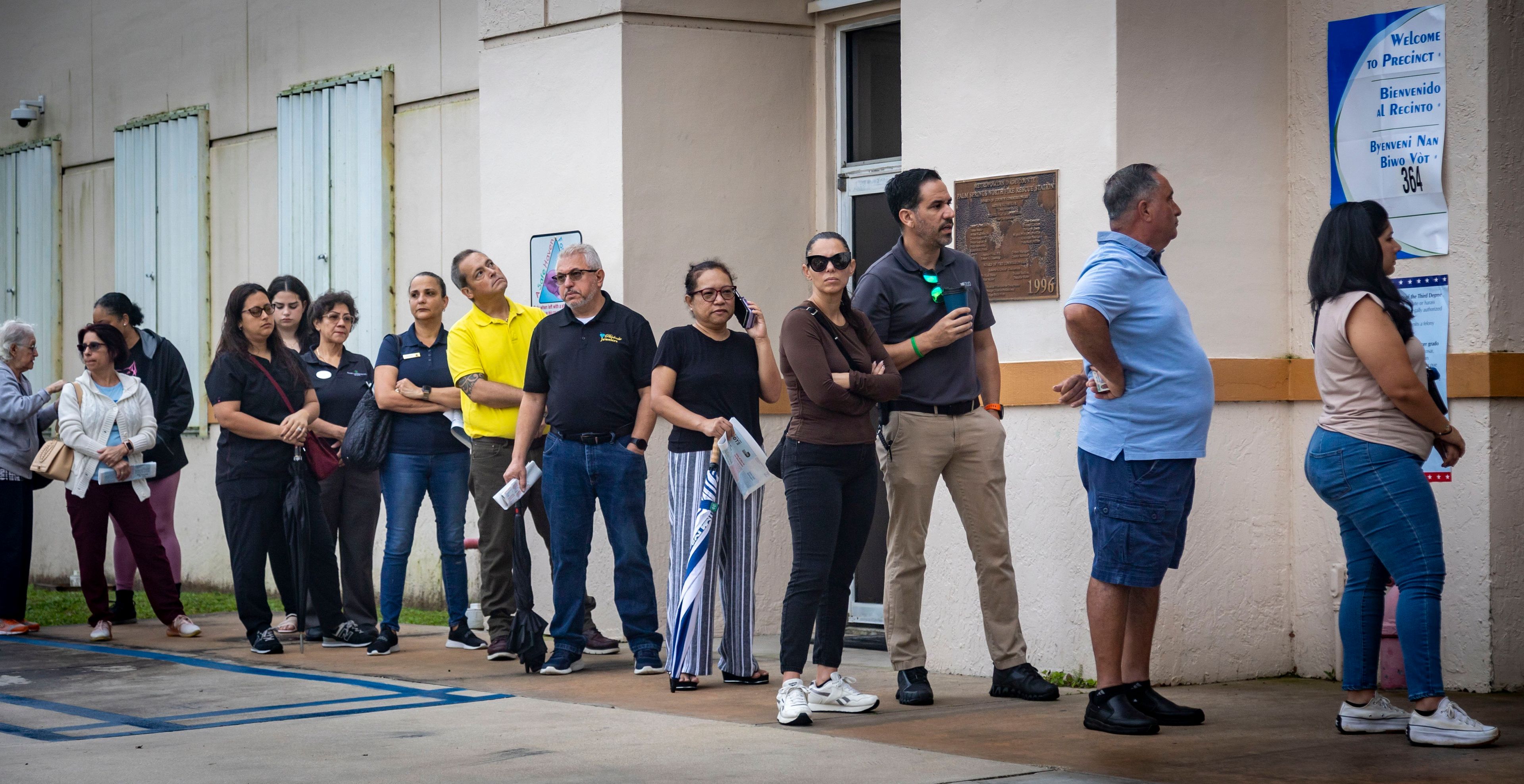 Voters line up to cast their ballots at Miami-Dade County Fire Station in Miami on Nov. 5, 2024. (Jose Iglesias/Miami Herald via AP)