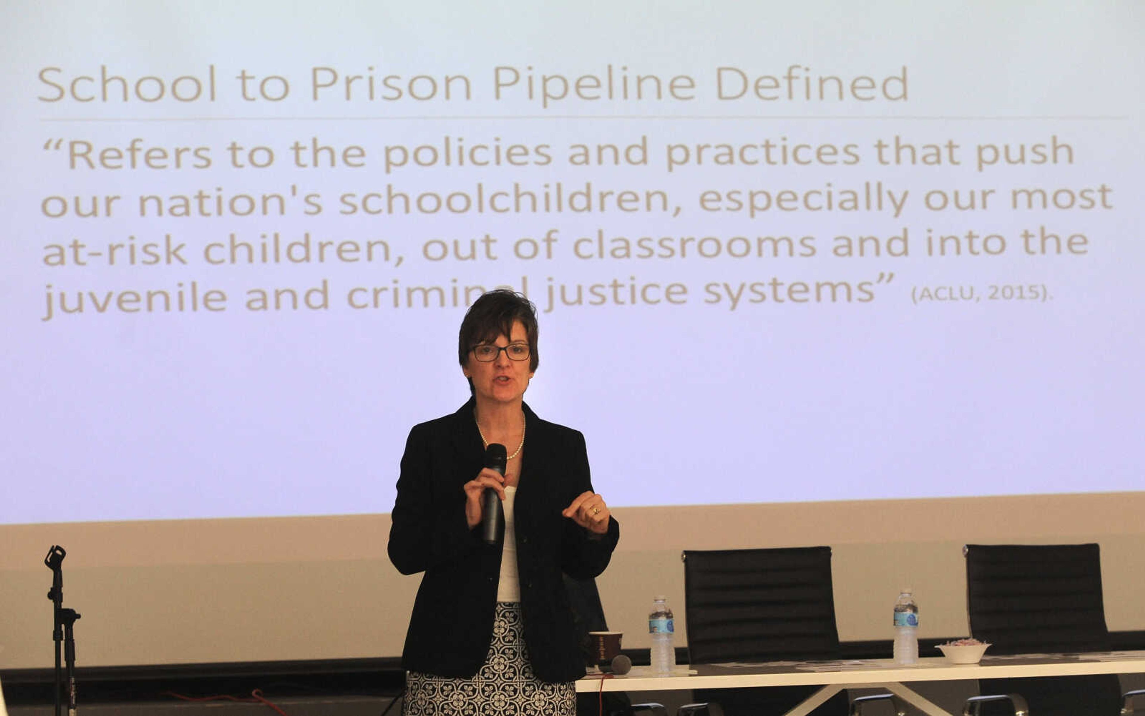 FRED LYNCH ~ flynch@semissourian.com
Diana Rogers-Adkinson, professor and dean of the College of Education at Southeast Missouri State University, speaks at the Know Your Rights event Saturday, Feb. 20, 2016 at The Concourse.