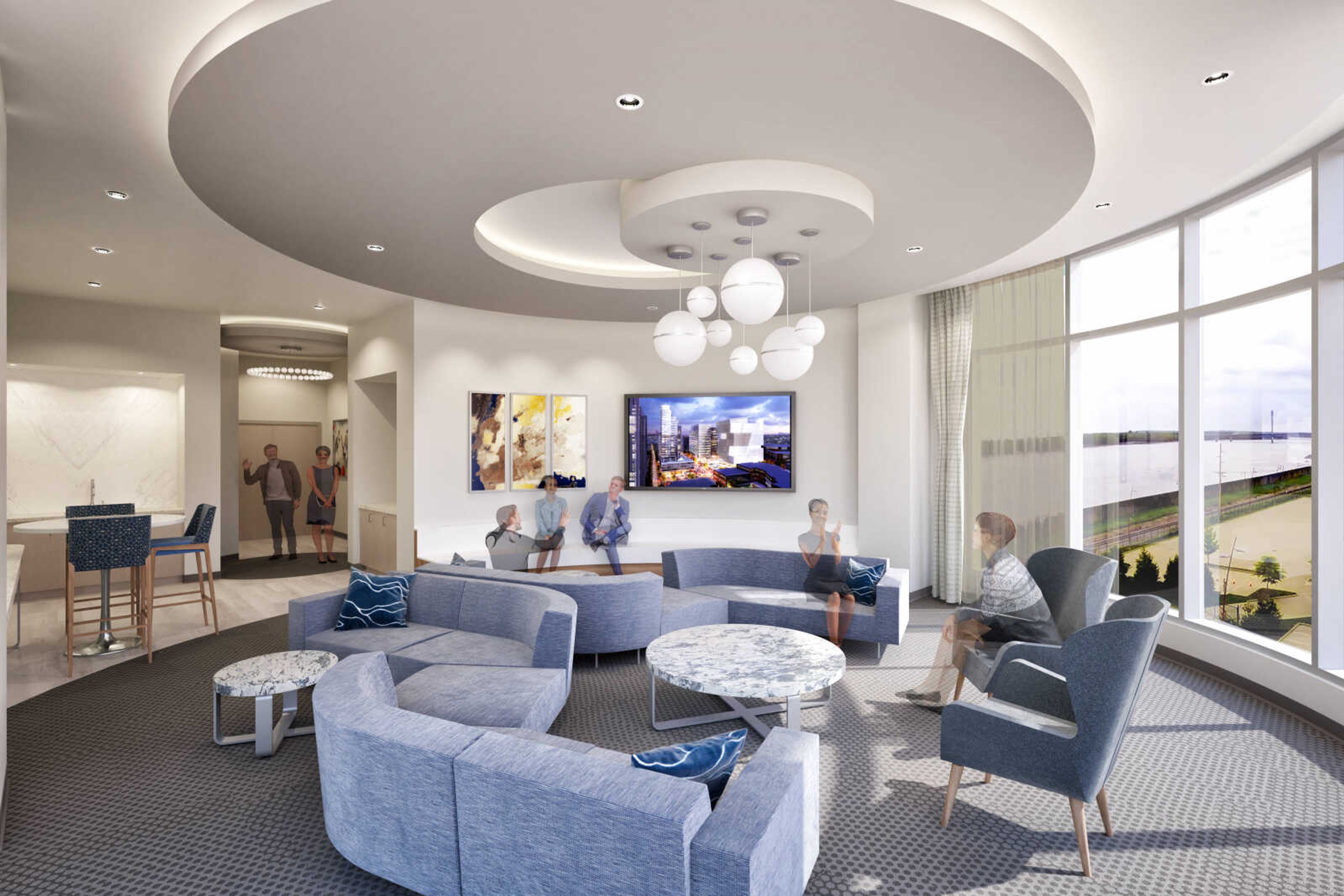 Photo rendering displays the Jackpot Suite on the seventh floor of The Riverview. Lyle Randolph says this room would be perfect for business meetings or gatherings with its half bathroom, dry bar and separate meeting space.