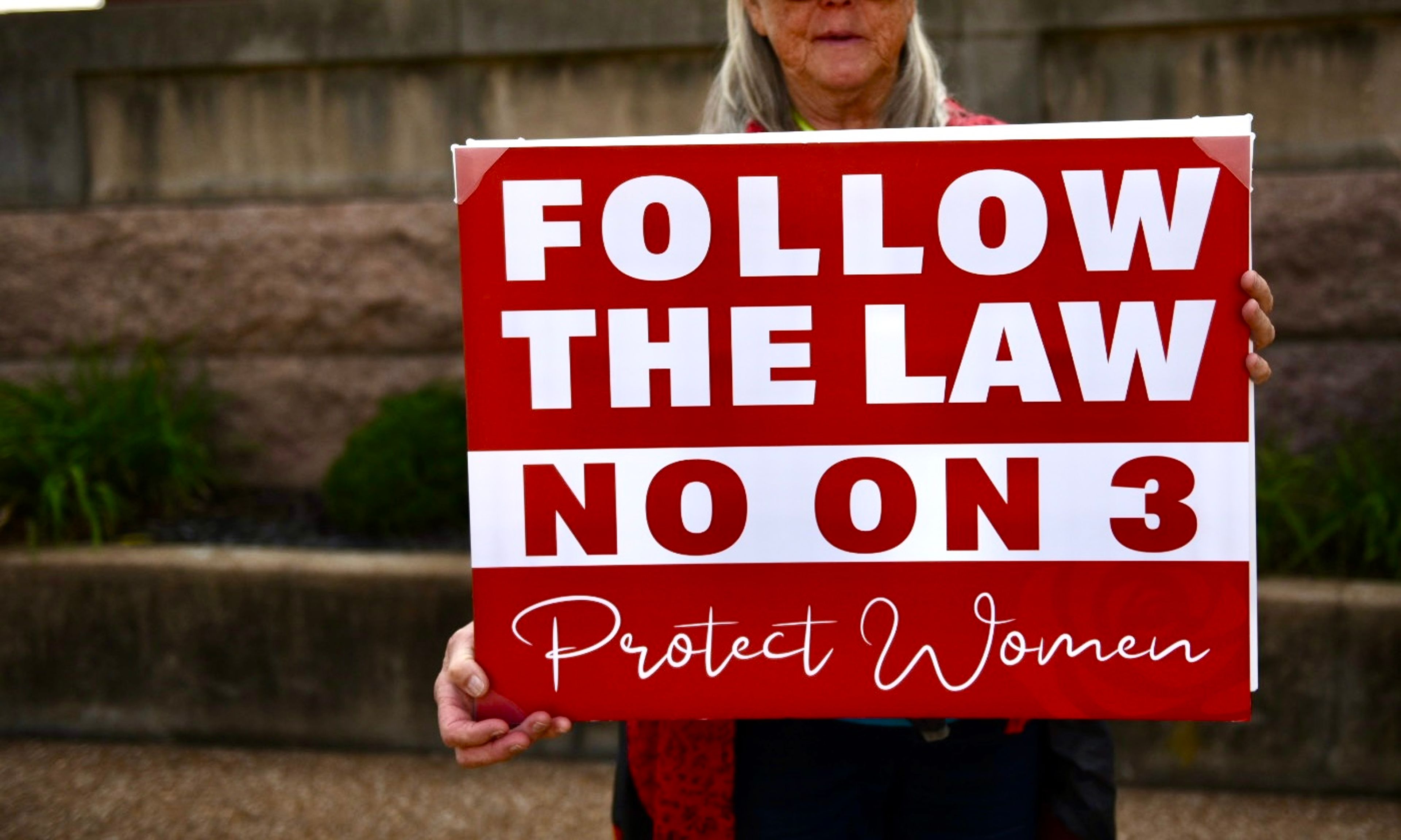 A handful of people opposed to Amendment 3 protested outside the Missouri Supreme Court on Sept. 10 following a ruling to keep the abortion amendment on the Tuesday, Nov. 5, ballot.