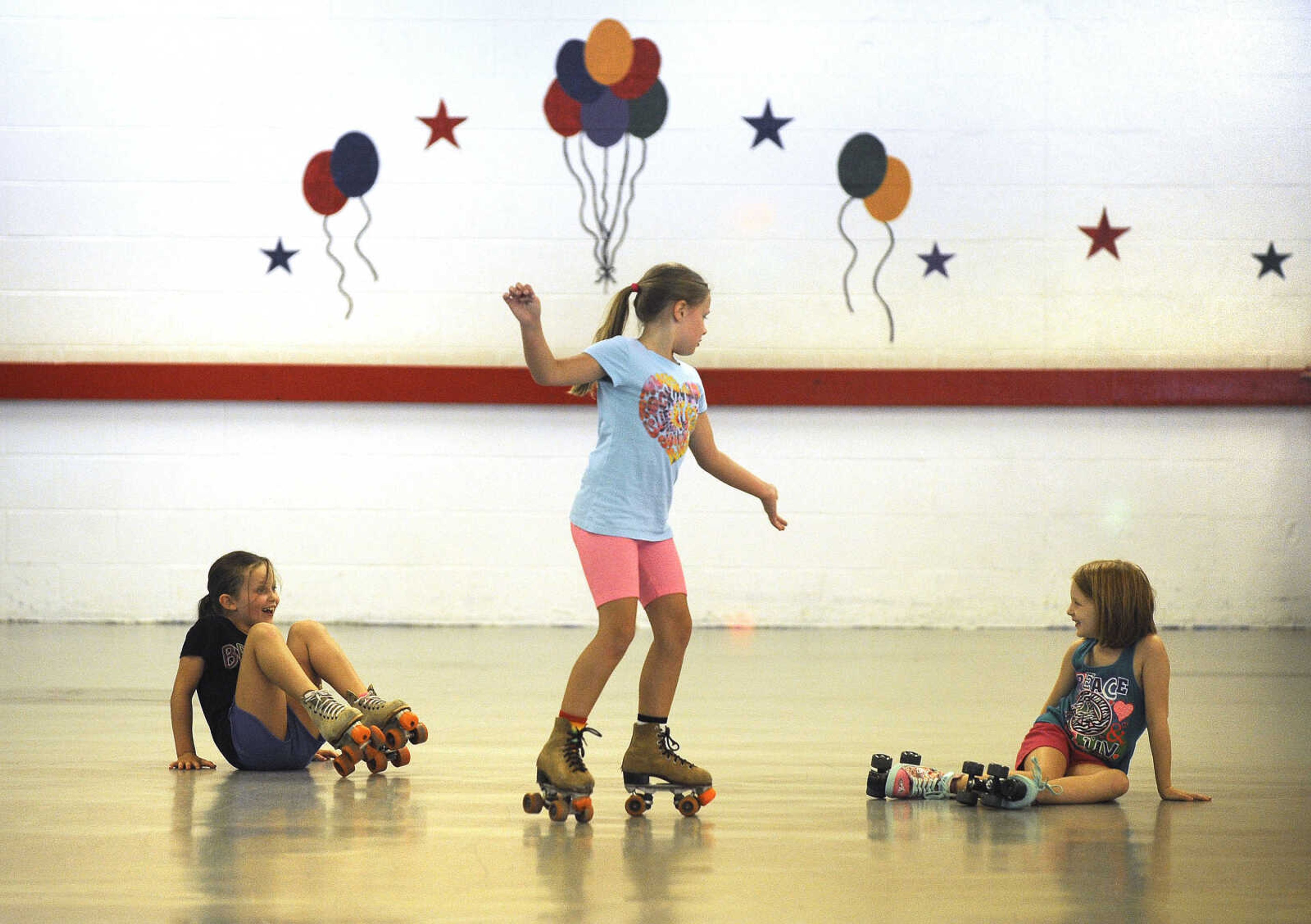 FRED LYNCH ~ flynch@semissourian.com
Youngsters have their ups and downs Sunday, Aug. 12, 2018 at Willow Grove Roller Rink in Chaffee, Missouri.