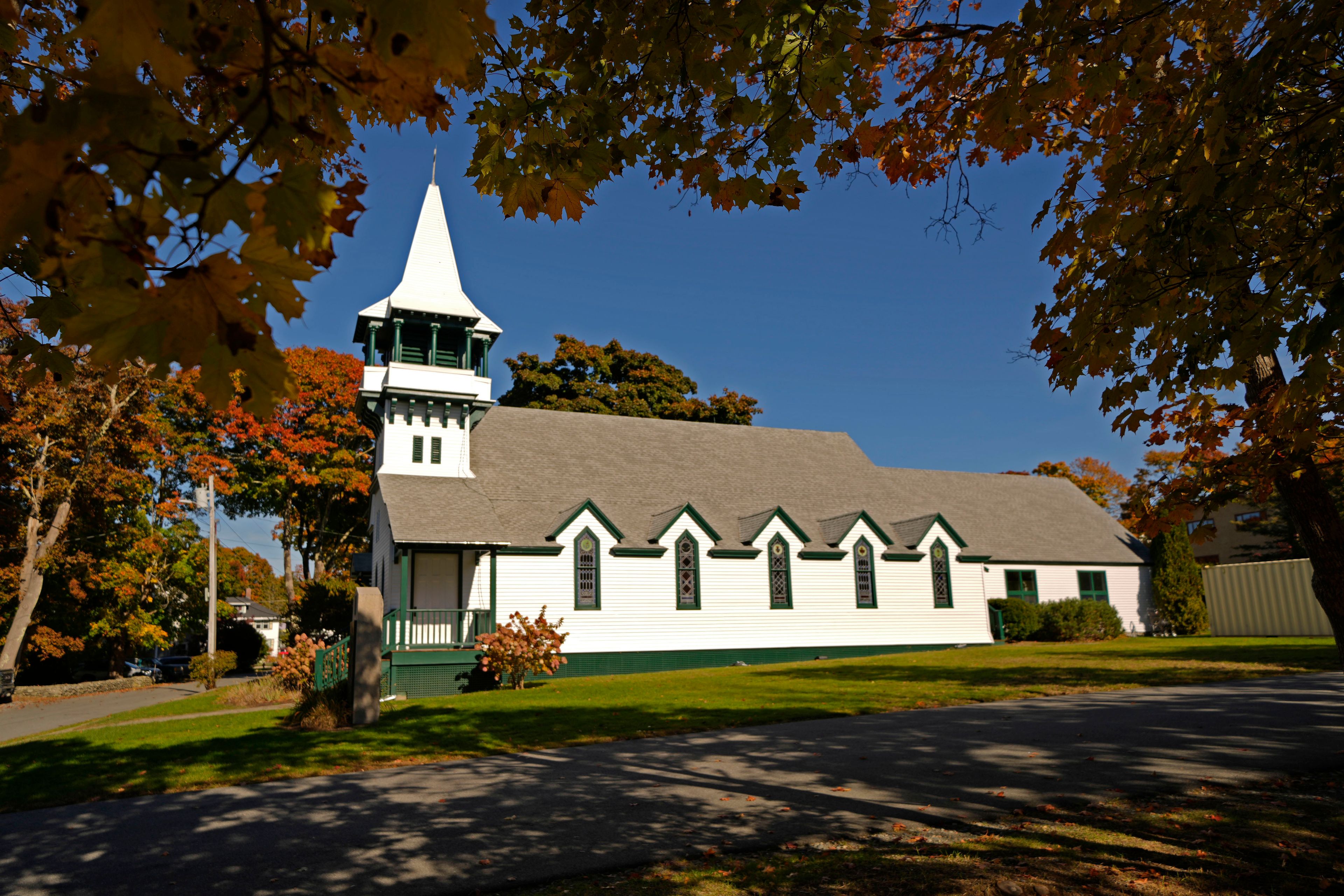 The decommissioned Saint Ignatius of Loyola Catholic Church is seen Sunday, Oct. 20, 2024, in Northeast Harbor, Maine. A nonprofit connected to Leonard Leo bought the church in 2023. (AP Photo/Robert F. Bukaty)