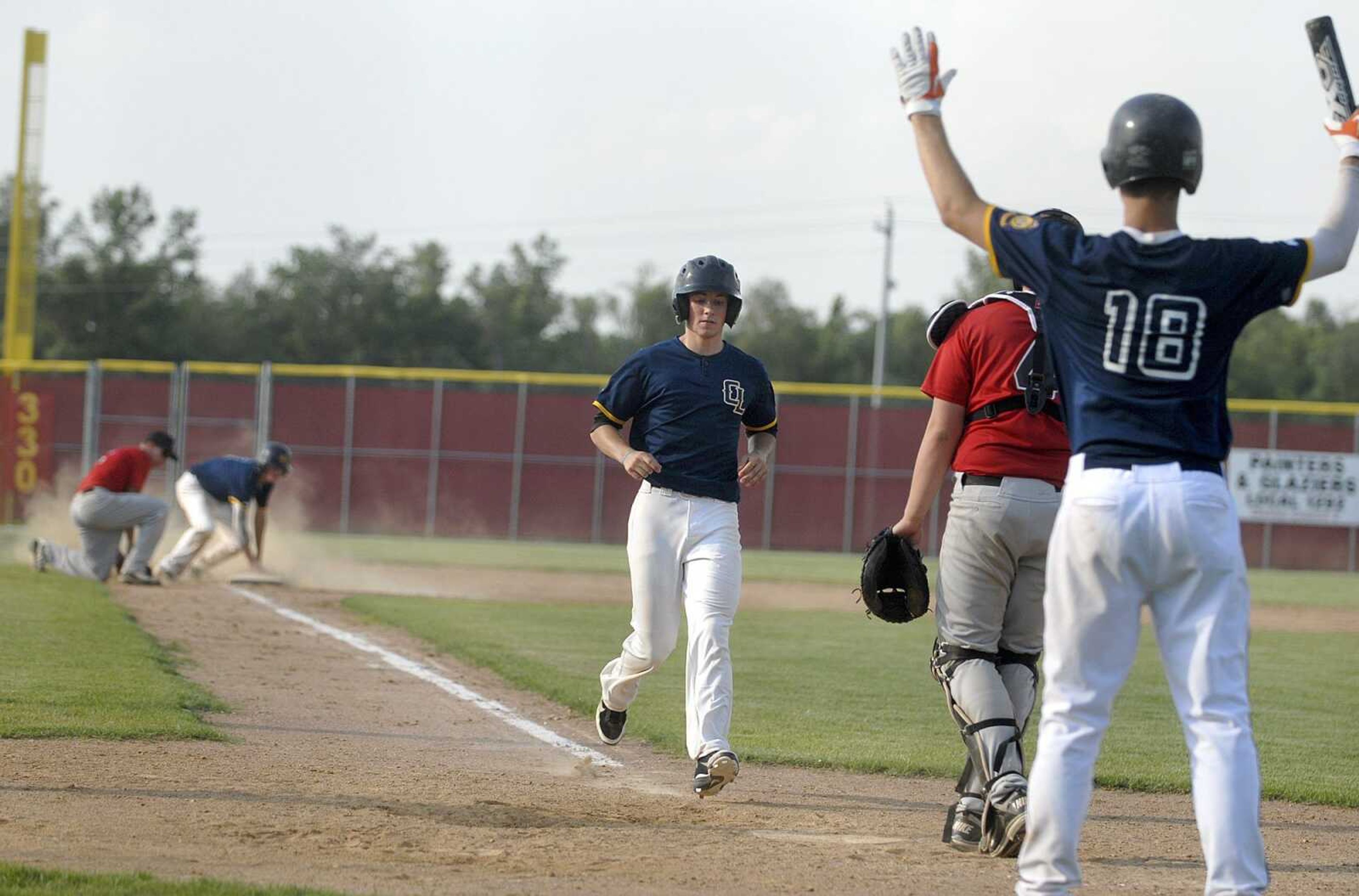 Cape Girardeau's Josh Hiett trots home during the seventh inning of Tuesday's first game in Jackson.