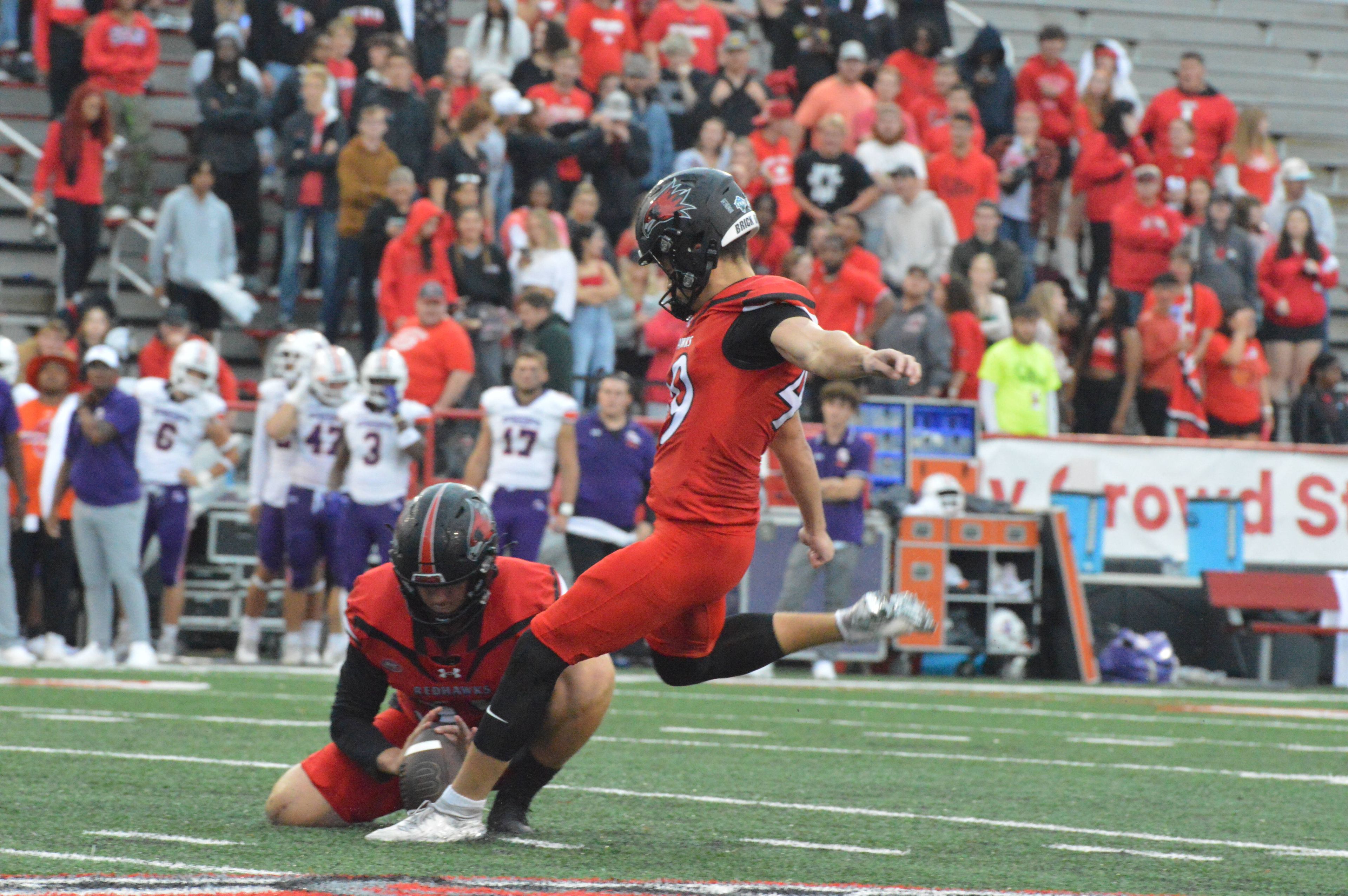 SEMO kicker DC Pippin boots a field goal against Northwestern State on Saturday, Sept. 23. Pippin went 4-for-6 in the game. 