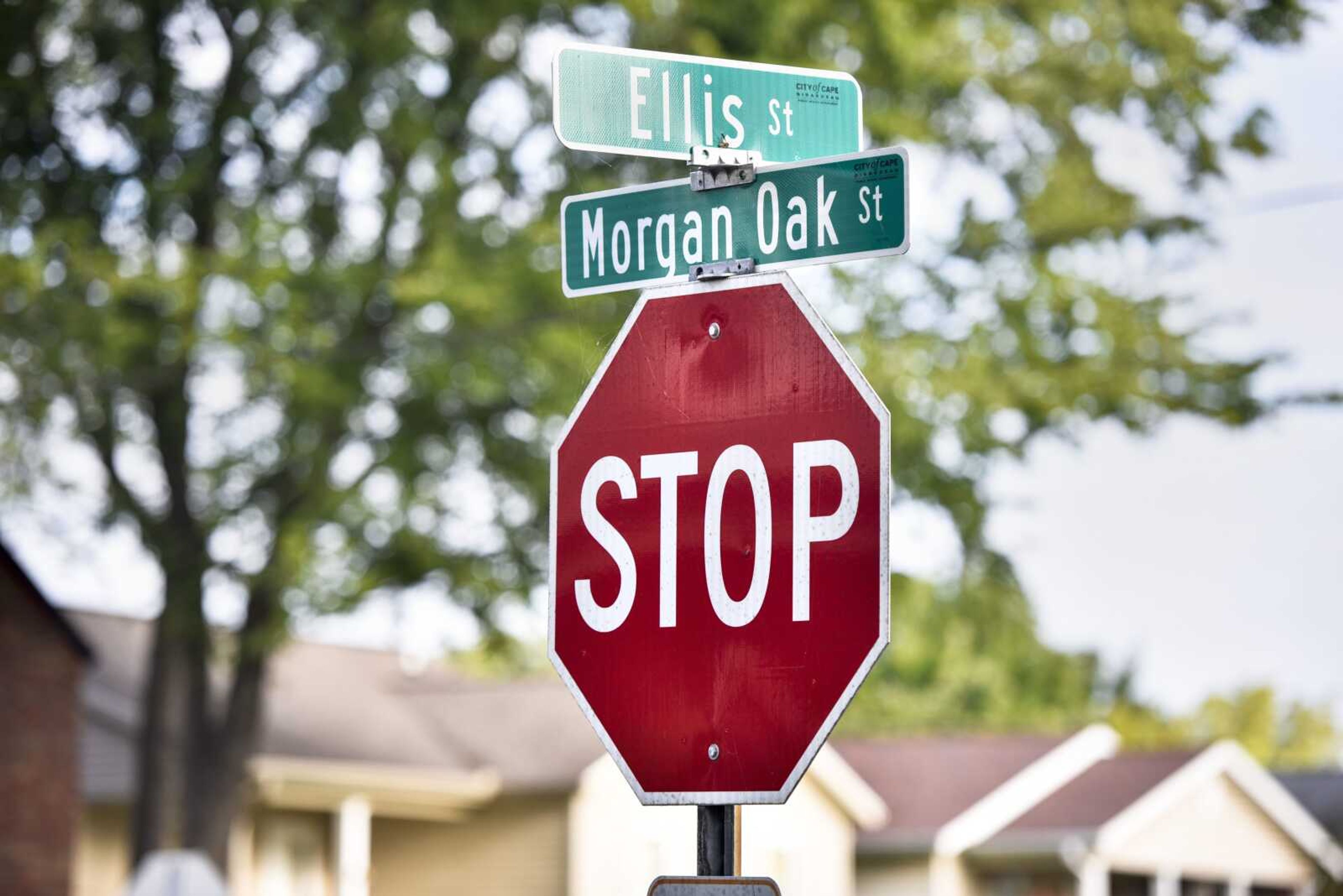 Street signs are seen Monday at the intersection of Morgan Oak and South Ellis streets in Cape Girardeau.