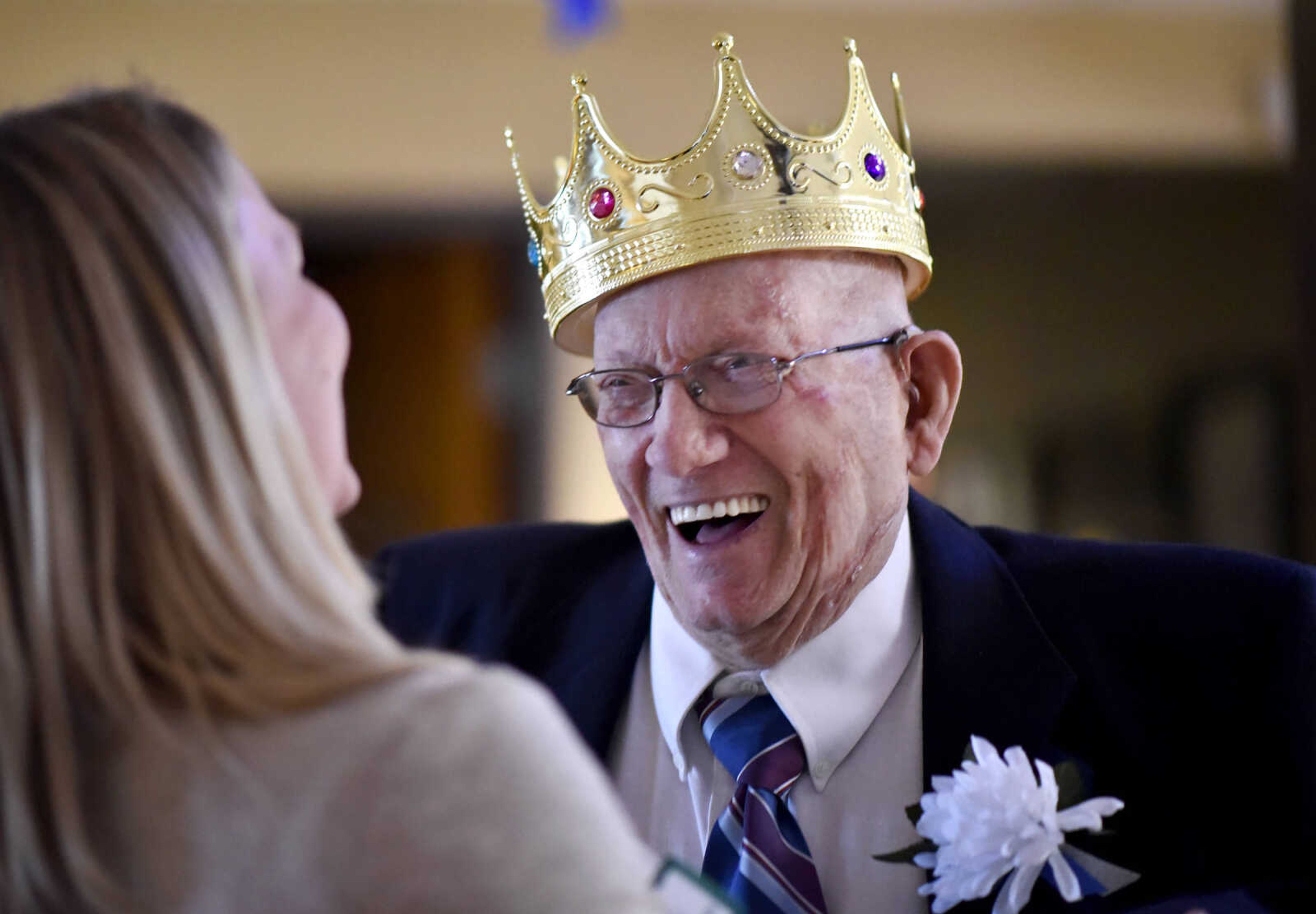 Phillip Barnhart shines as he takes a turn on the dance floor during the "Celebration of Life" winter ball on Tuesday, Jan. 9, 2017, at Ratliff Care Center in Cape Girardeau.