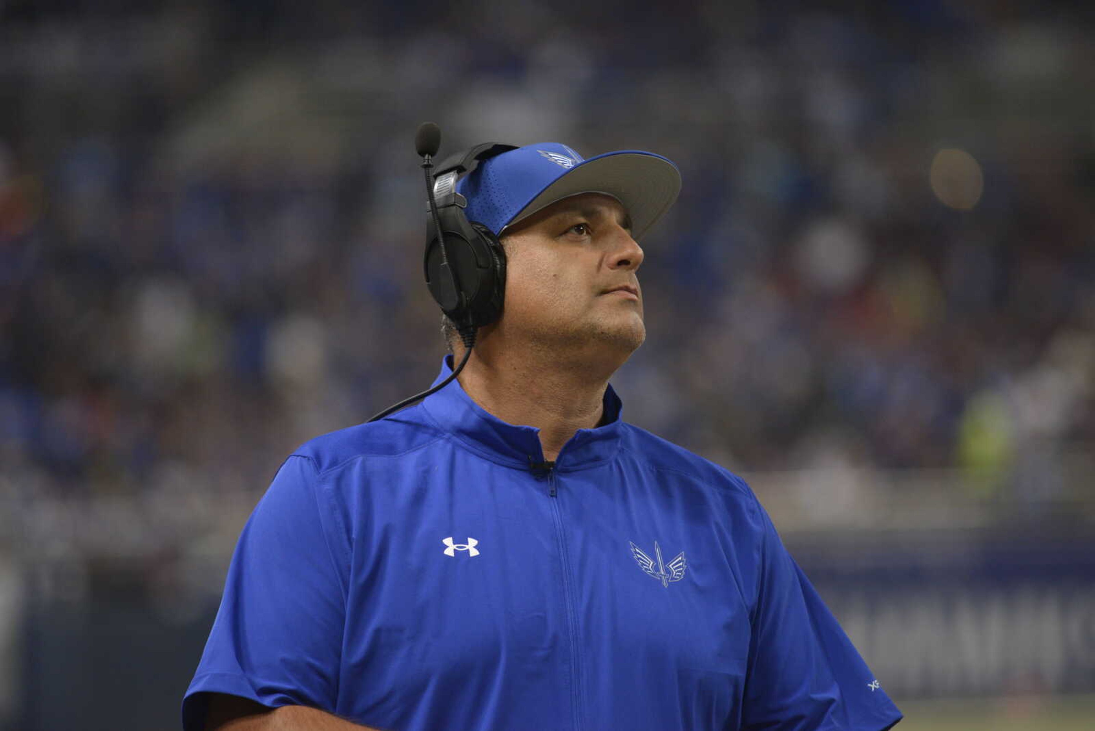 St. Louis Battlehawks head coach Anthony Becht looks on during a recent game in St. Louis.