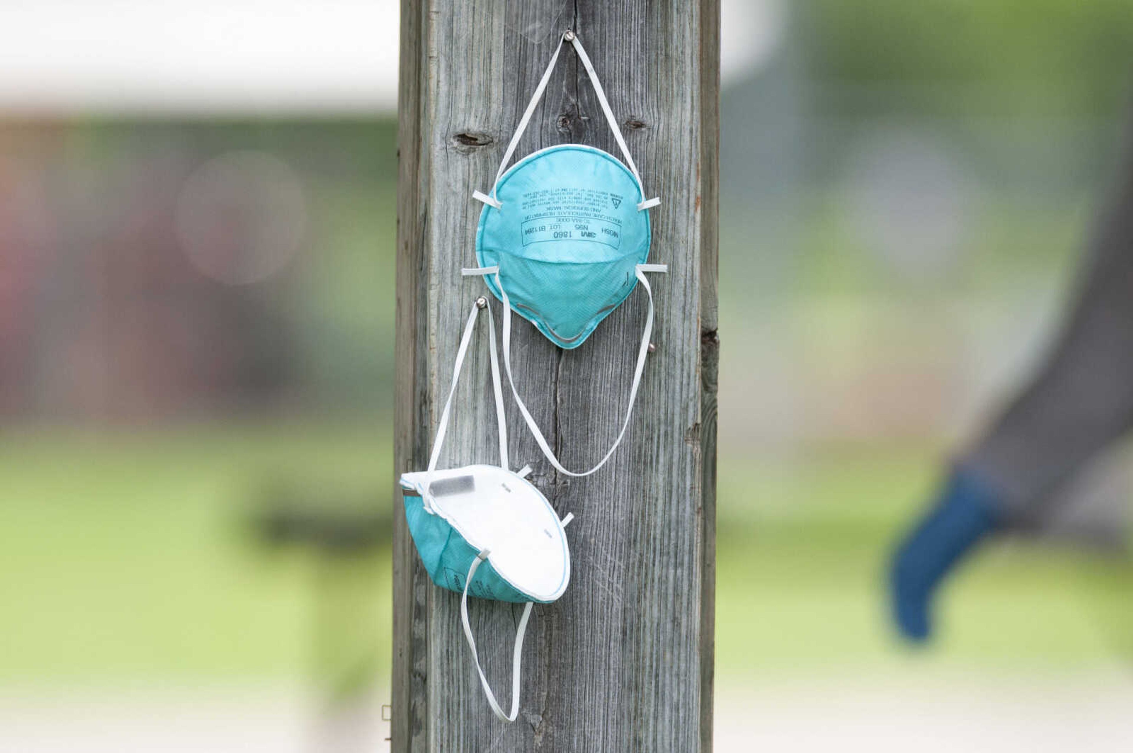 Face masks hang during free COVID-19 testing Friday, June 5, 2020, at Arena Park in Cape Girardeau. The drive-up testing event was scheduled for 7 a.m. to 7 p.m.