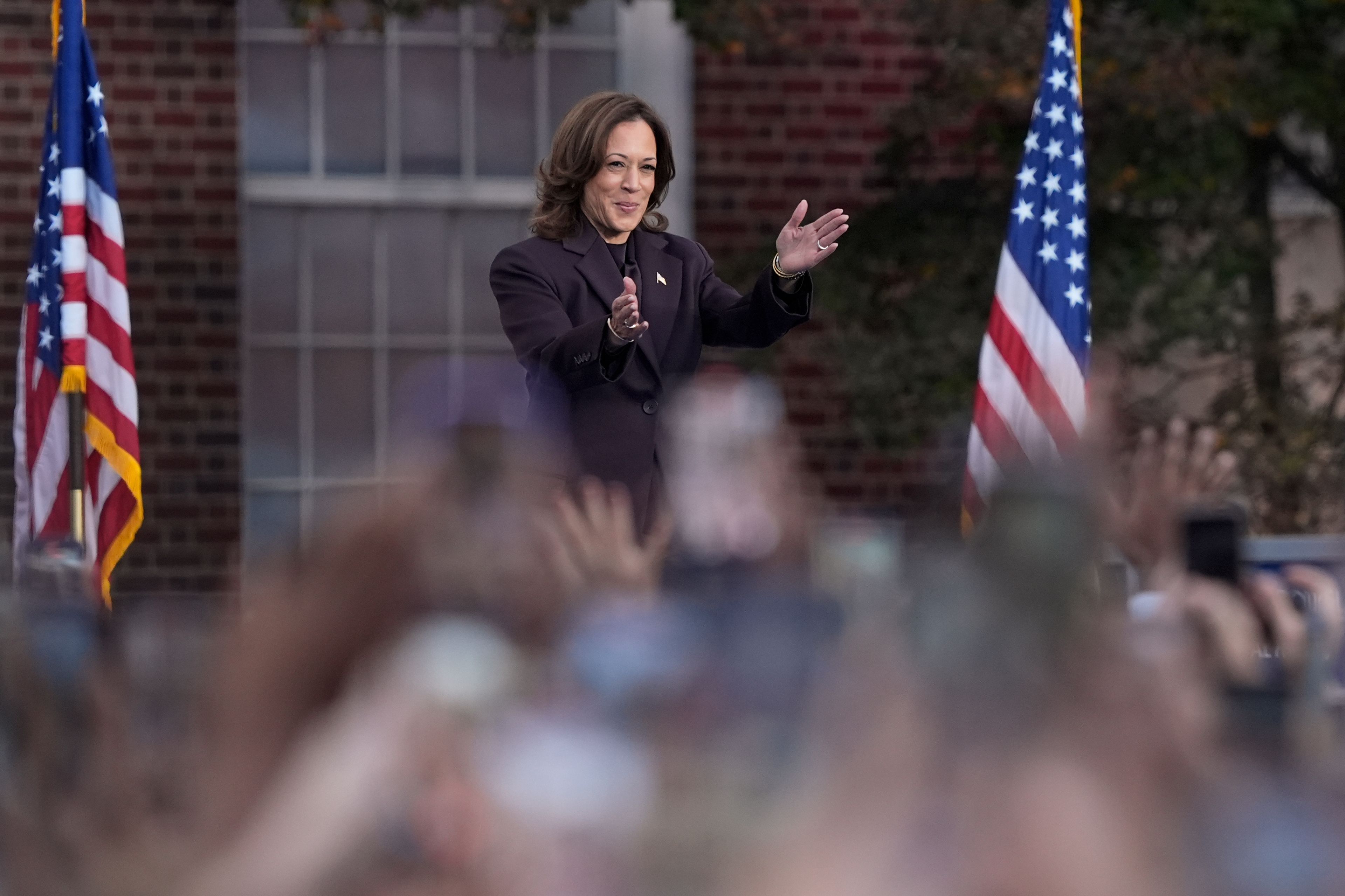 Vice President Kamala Harris delivers a concession speech after the 2024 presidential election, Wednesday, Nov. 6, 2024, on the campus of Howard University in Washington.(AP Photo/Susan Walsh)