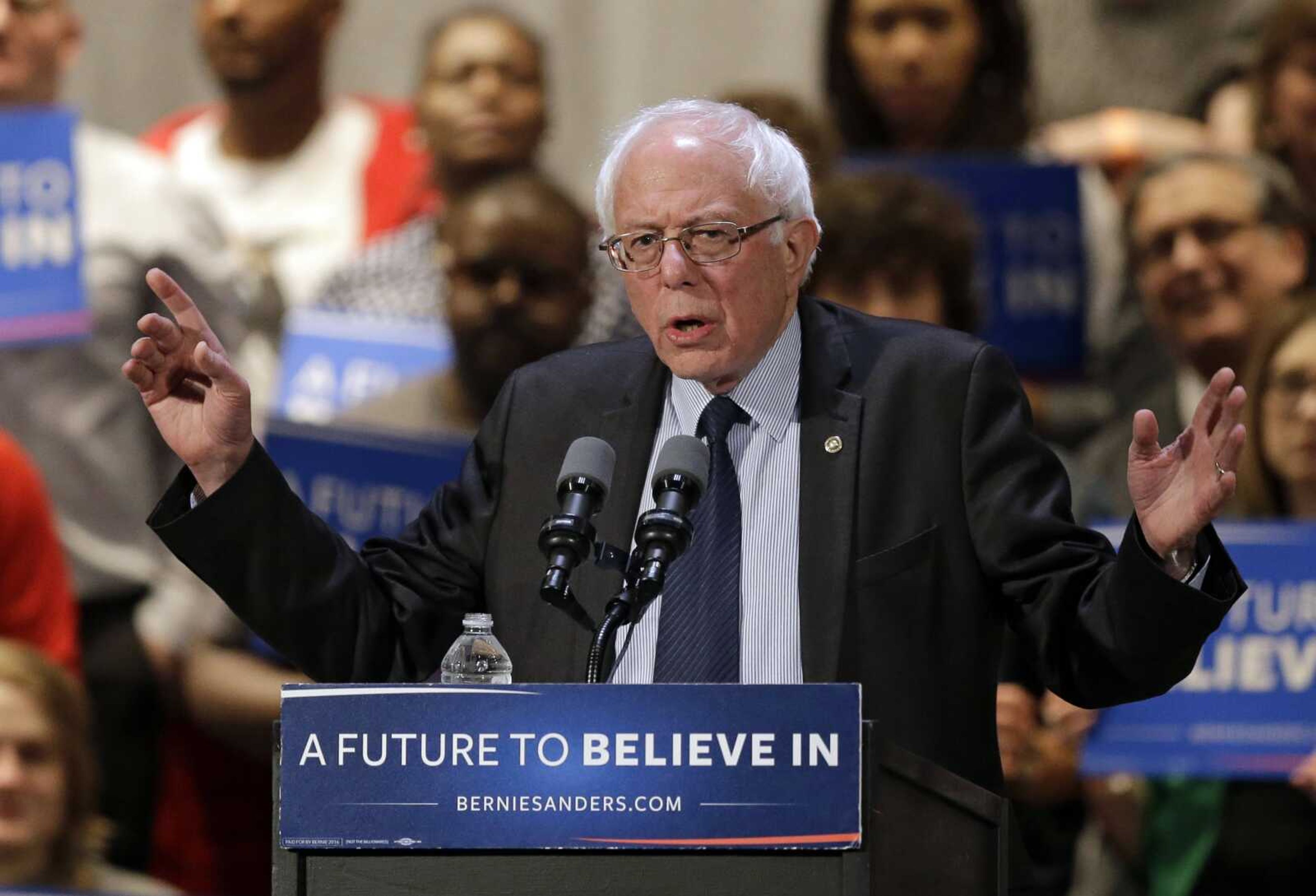 Democratic presidential candidate, Sen. Bernie Sanders, I-Vt., speaks at a campaign rally Monday at the Akron Civic Theatre in Akron, Ohio.