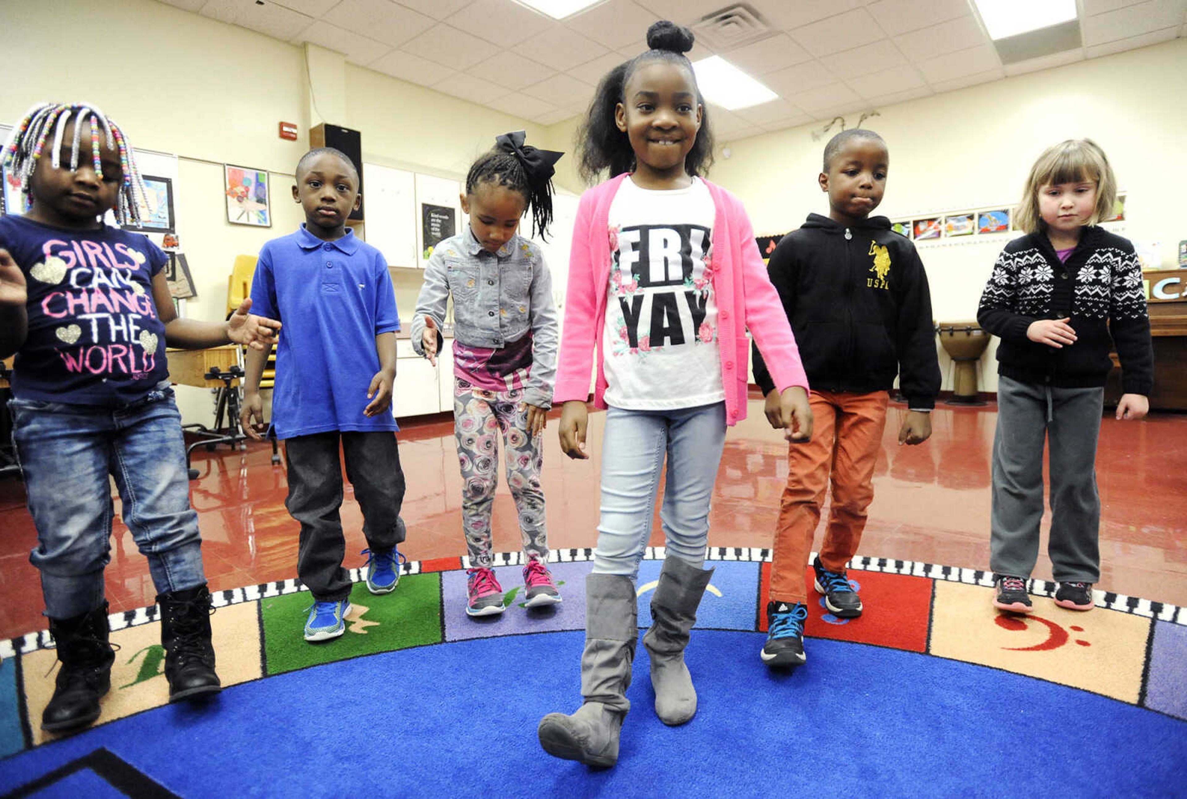 LAURA SIMON ~ lsimon@semissourian.com

Blanchard Elementary students in Roanne Dean's music class learn a new song and dance for an upcoming performance, Monday, Feb. 8, 2016. The Cape Girardeau school was named a National Blue Ribbon School by the U.S. Department of Education.