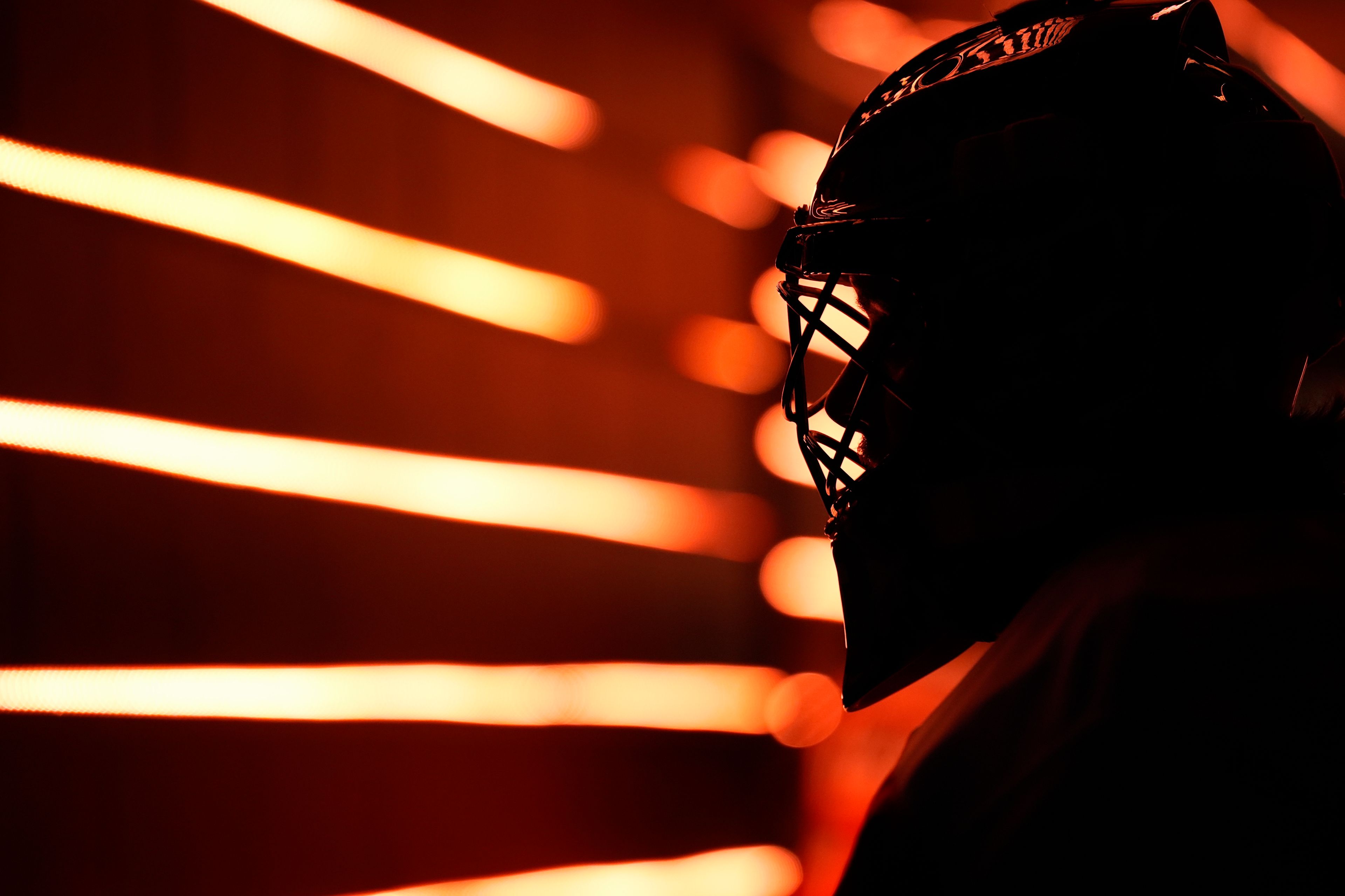 Philadelphia Flyers' Samuel Ersson waits to warm up before a preseason NHL hockey game against the New York Islanders, Thursday, Sept. 26, 2024, in Philadelphia. (AP Photo/Matt Slocum)