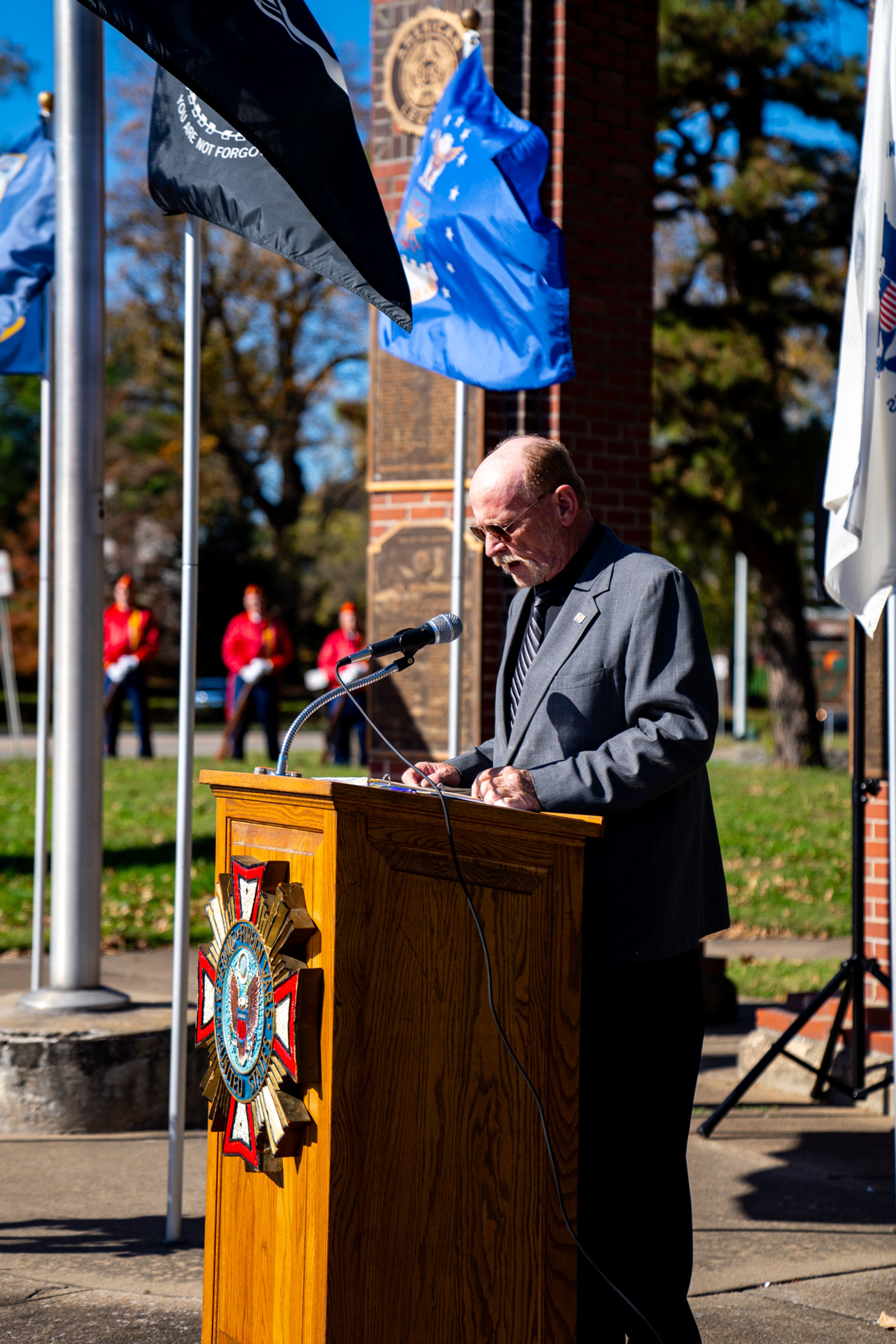 VFW Post 3838 Chaplain Pat Aldridge gives the benediction as a part of the Veterans Day event on Monday, Nov. 11 at Capaha Park.