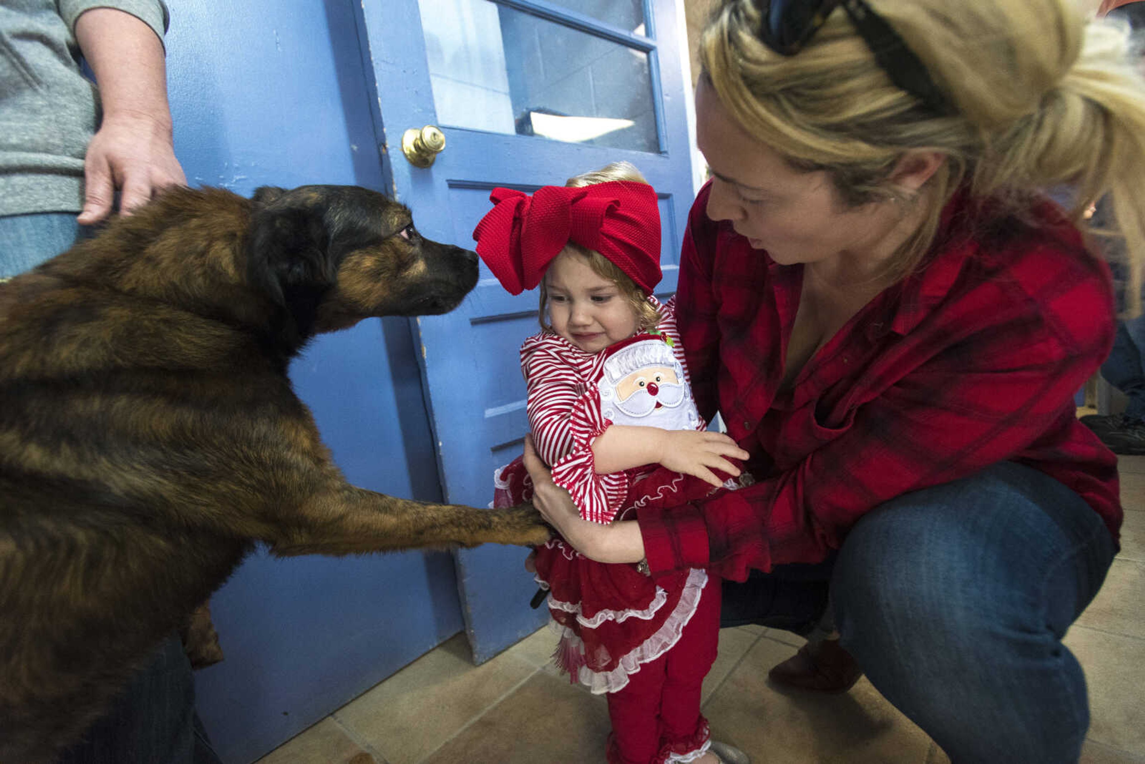 Casey Givens and her daughter Grace Brumbaugh, 1, play with Radley the dog at the 40th anniversary of the Humane Society of Southeast Missouri Saturday, Dec. 16 , 2017 in Cape Girardeau.