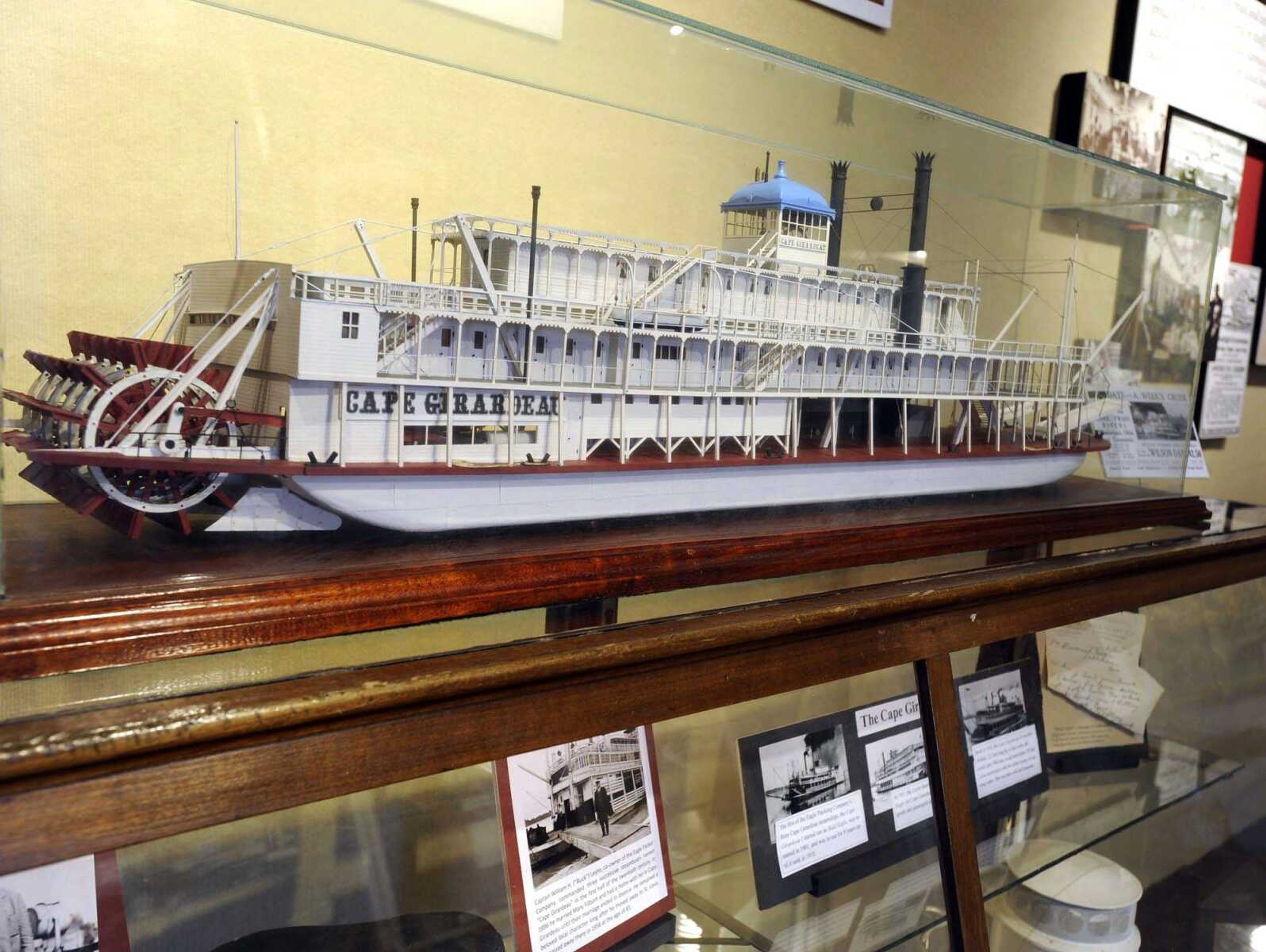 "The Steamboat Era" exhibit at the Cape River Heritage Museum includes a model of the Cape Girardeau, a packet boat built in 1923 that carried passengers and cargo between Cape Girardeau and St. Louis.