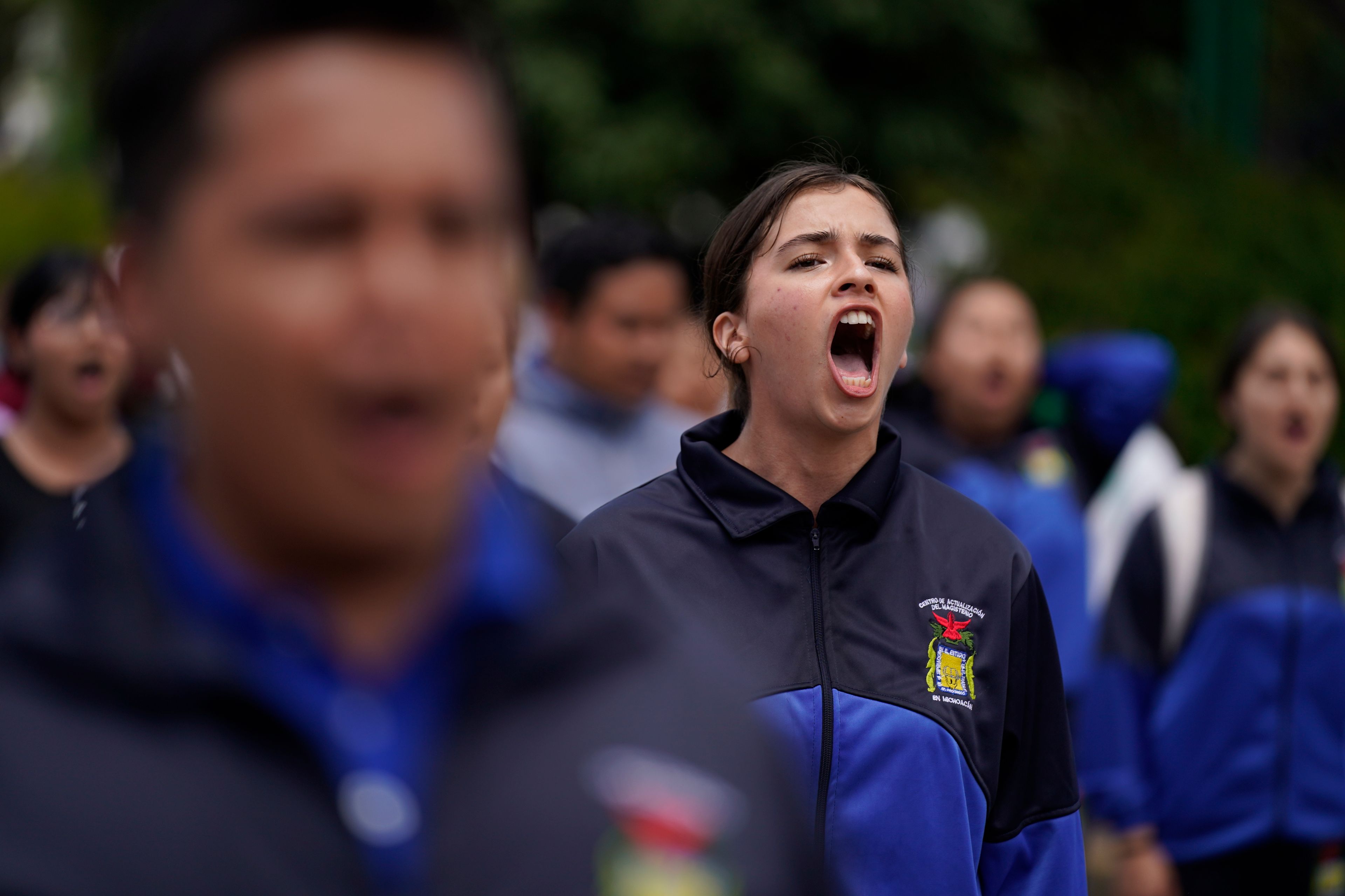 Classmates of the 43 Ayotzinapa students who went missing almost 10 years ago march to demand justice for their loved ones in Chilpancingo, Mexico, Wednesday, Sept. 18, 2024. (AP Photo/Felix Marquez)