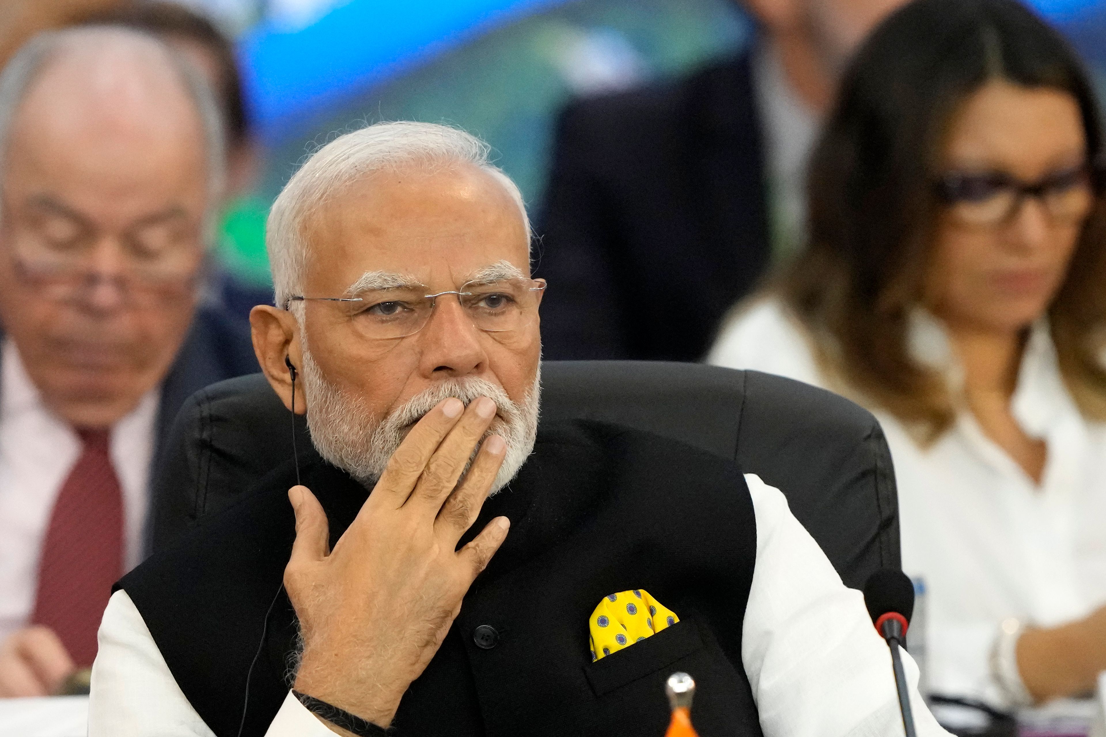 India's Prime Minister Narendra Modi attends the G20 Summit leaders meeting in Rio de Janeiro, Monday, Nov. 18, 2024. (AP Photo/Eraldo Peres)