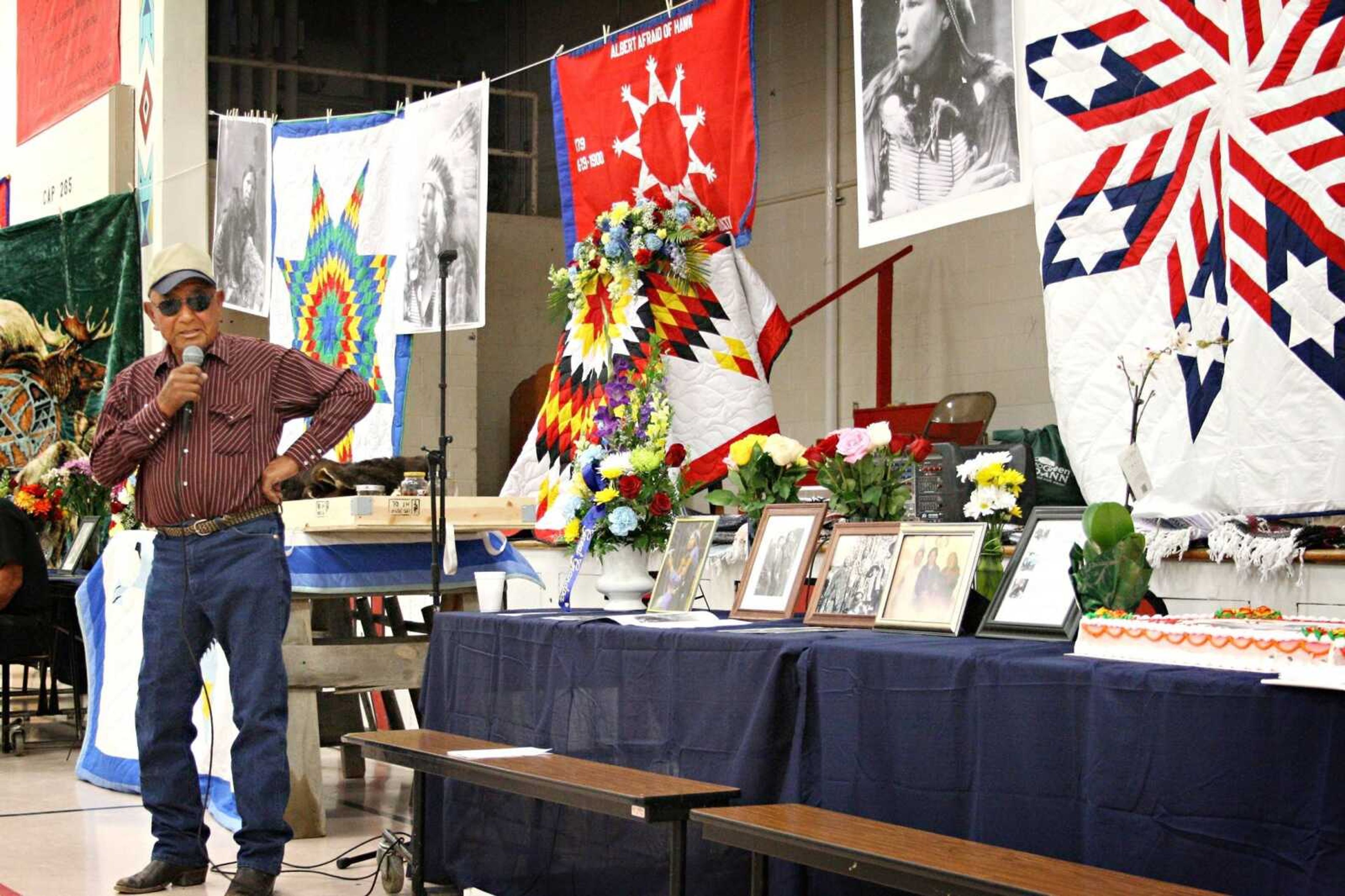 Daniel Afraid of Hawk talked about his uncle Albert Afraid of Hawk at Albert's funeral service in Manderson, S.D. on Sunday. (AP Photo/Kristi Eaton)