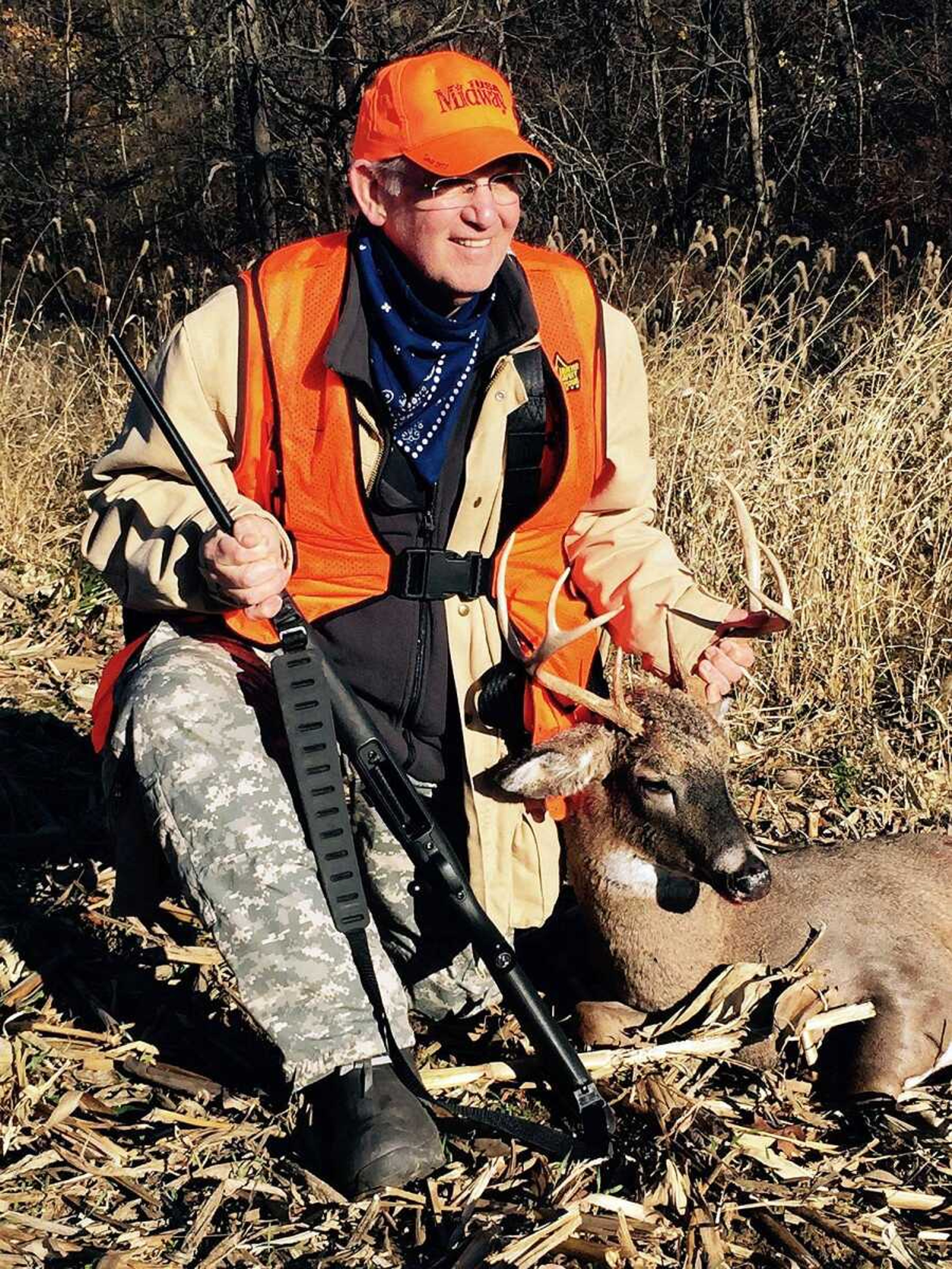 Missouri Gov. Jay Nixon poses with an eight-point buck he harvested in Clark County during opening weekend of fall firearms deer season. (Submitted)