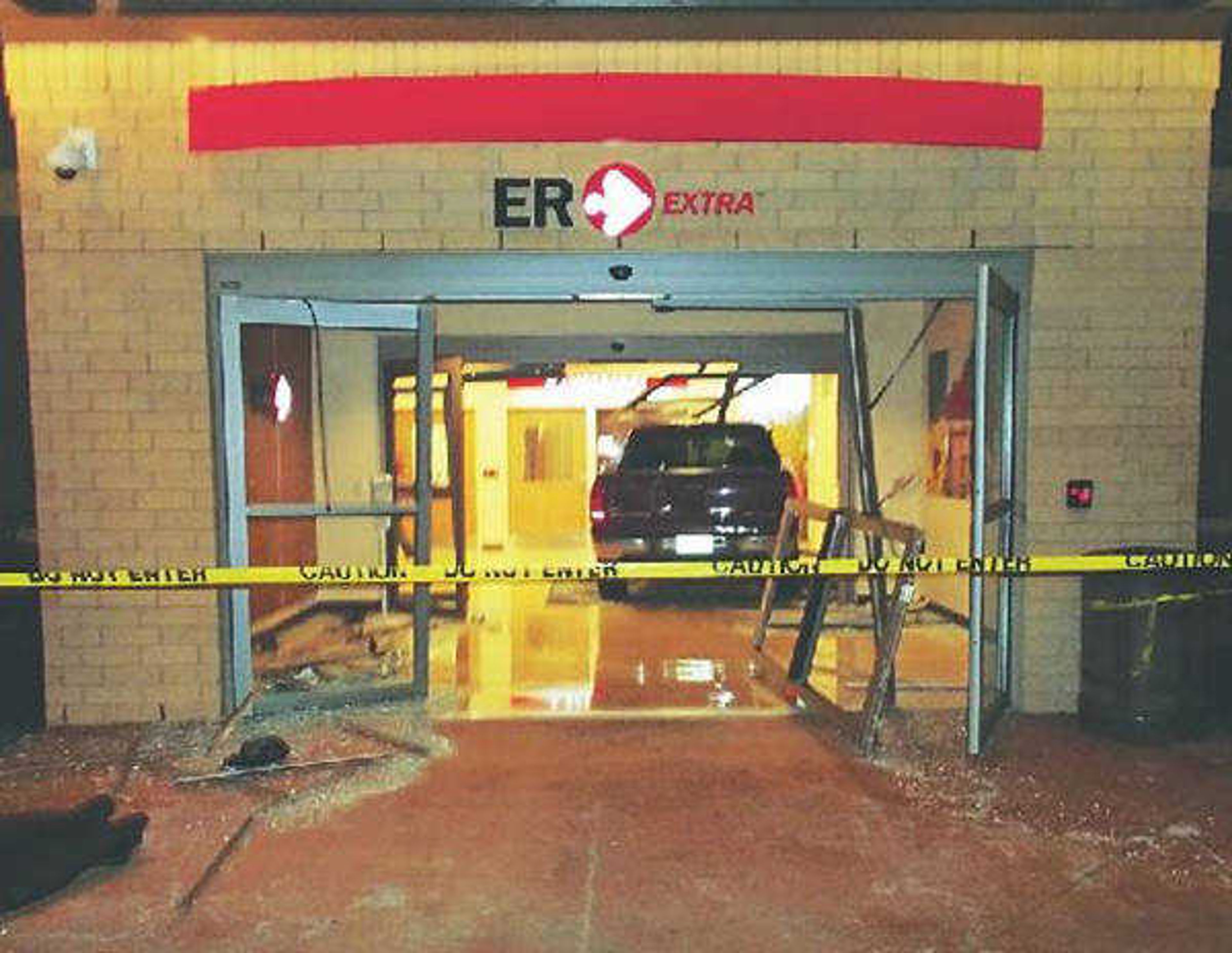 This pickup crashed through the front doors of the Poplar Bluff Regional Medical Center Emergency Room on Tuesday morning. (Photo provided)