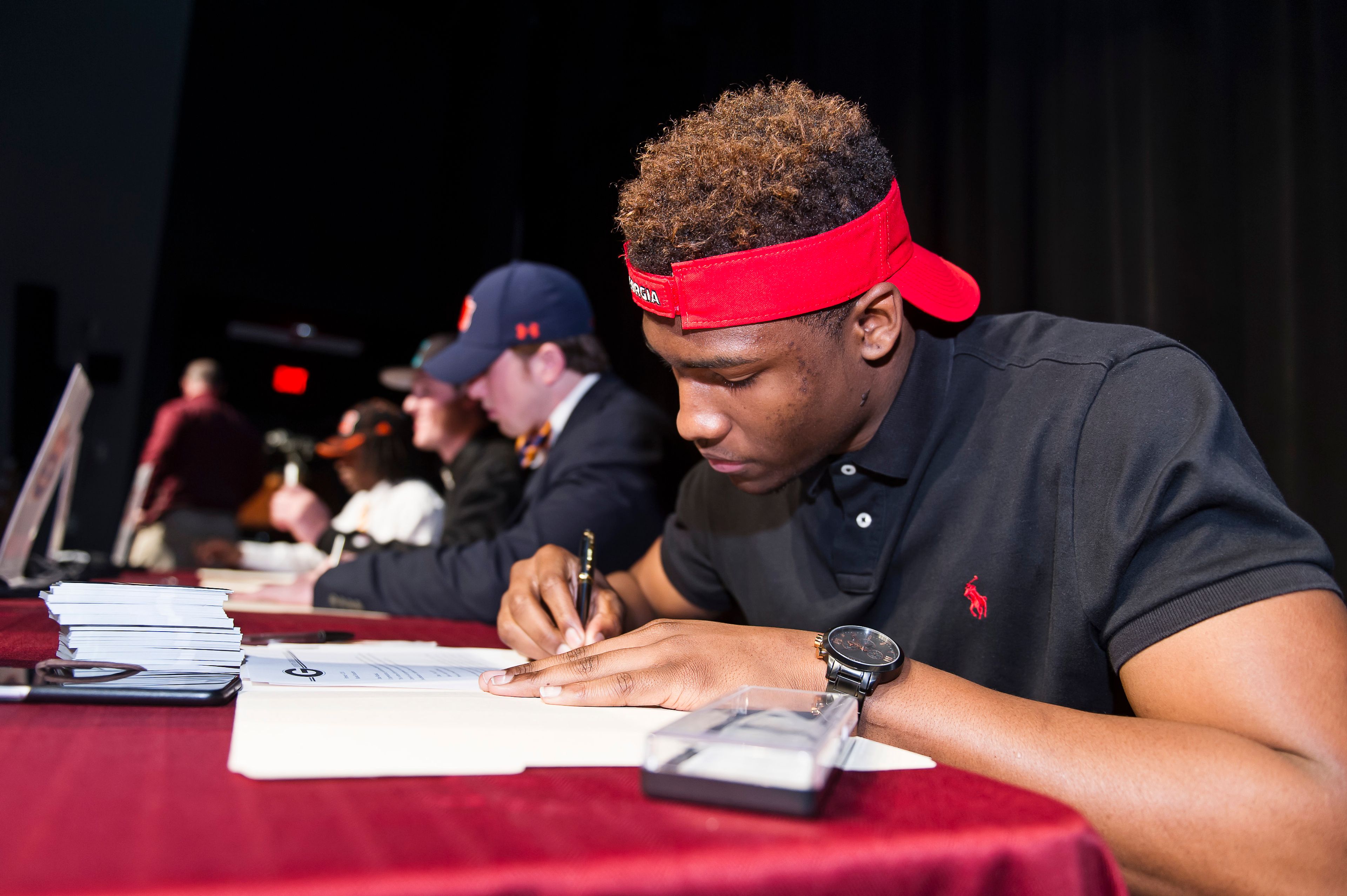 FILE - Lakeside High School's Rashad Roundtree signs a letter of intent on national signing day, Wednesday, Feb. 4, 2015, at Lakeside High School in Evans, Ga. (Jon-Michael Sullivan/The Augusta Chronicle via AP)