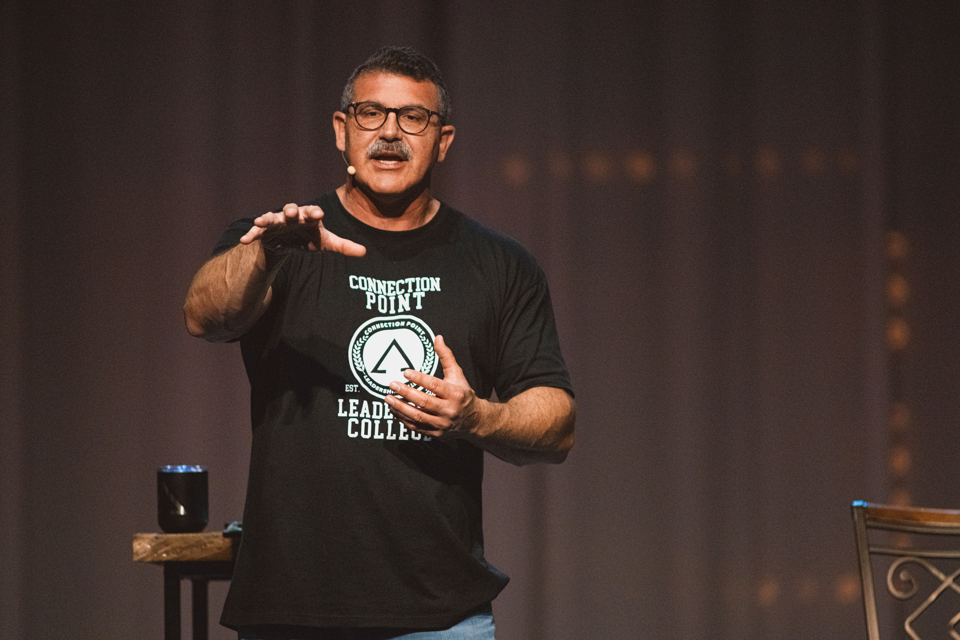 Lead pastor Chris Vaught gives a sermon at Connection Point Church in Jackson.