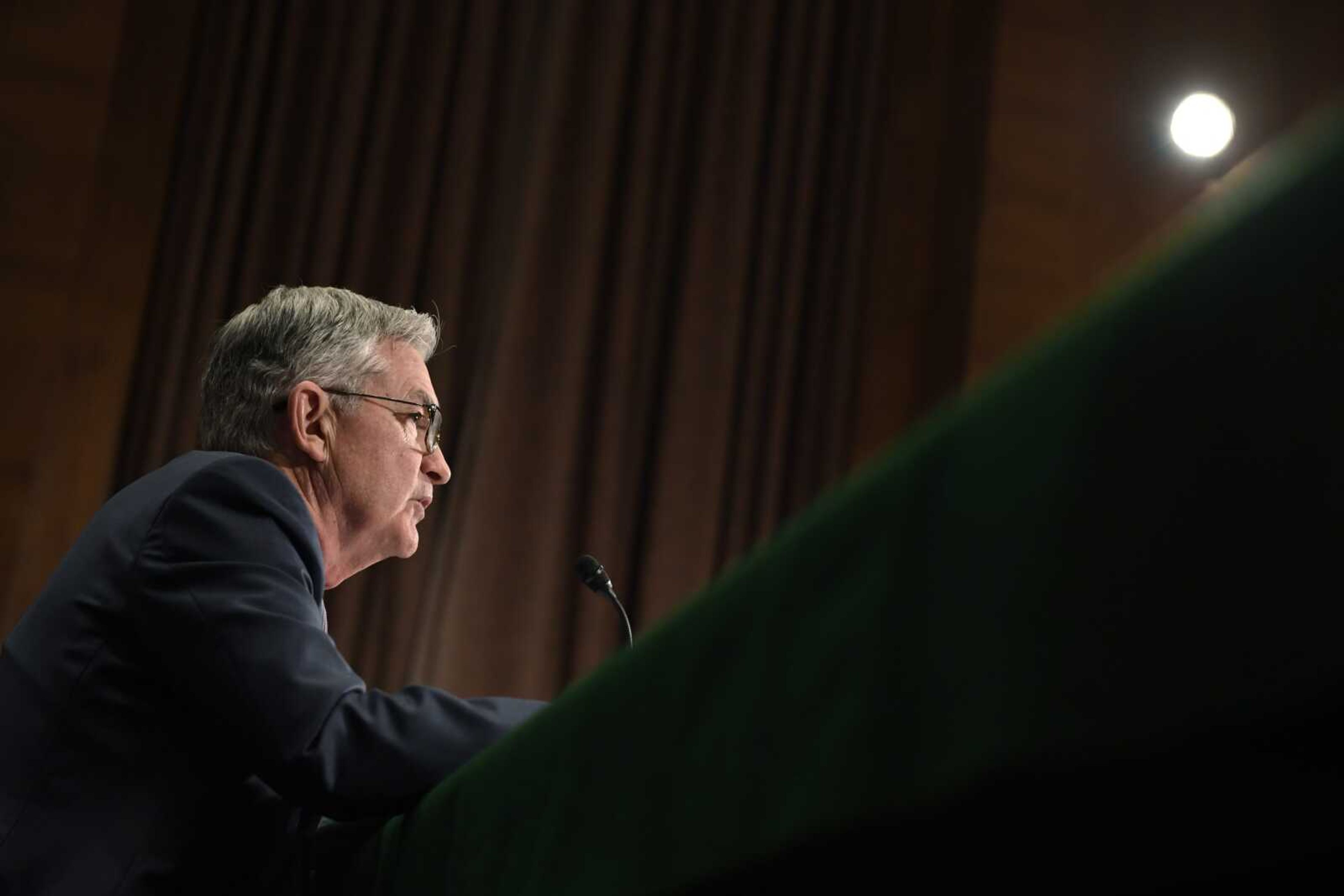 FILE - In this Feb. 12, 2020, file photo Federal Reserve Chairman Jerome Powell testifies before the Senate Banking Committee on Capitol Hill in Washington. On Wednesday, Feb. 19, the Federal Reserve releases minutes from its January meeting. (AP Photo/Susan Walsh, File)